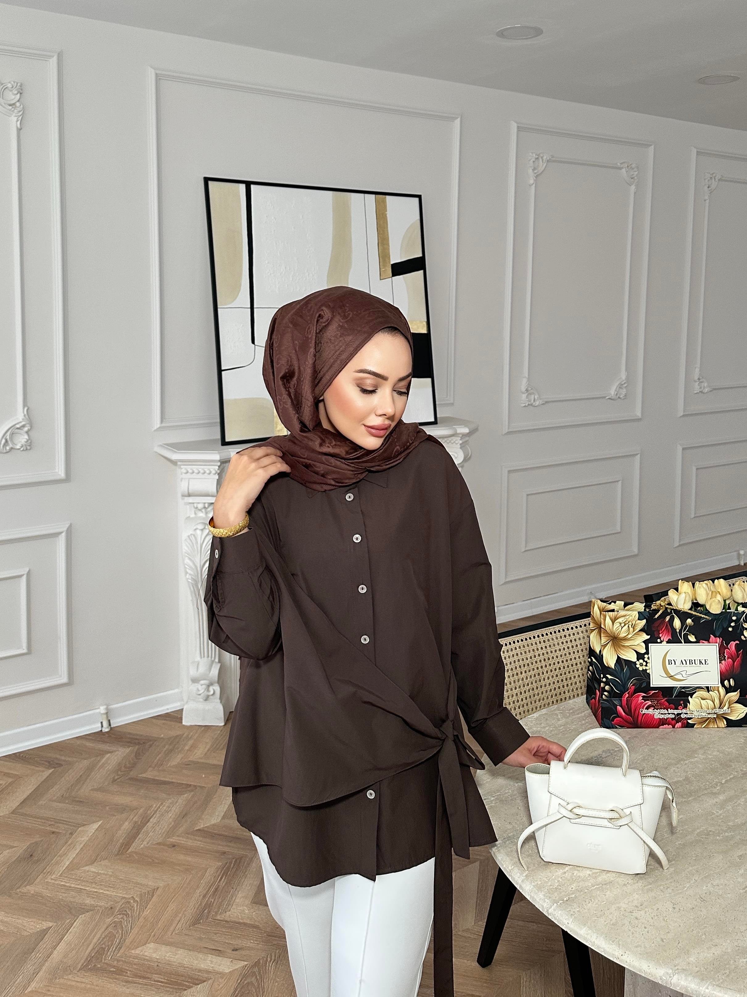 Yandan Bağlamalı Gömlek Acı Kahve