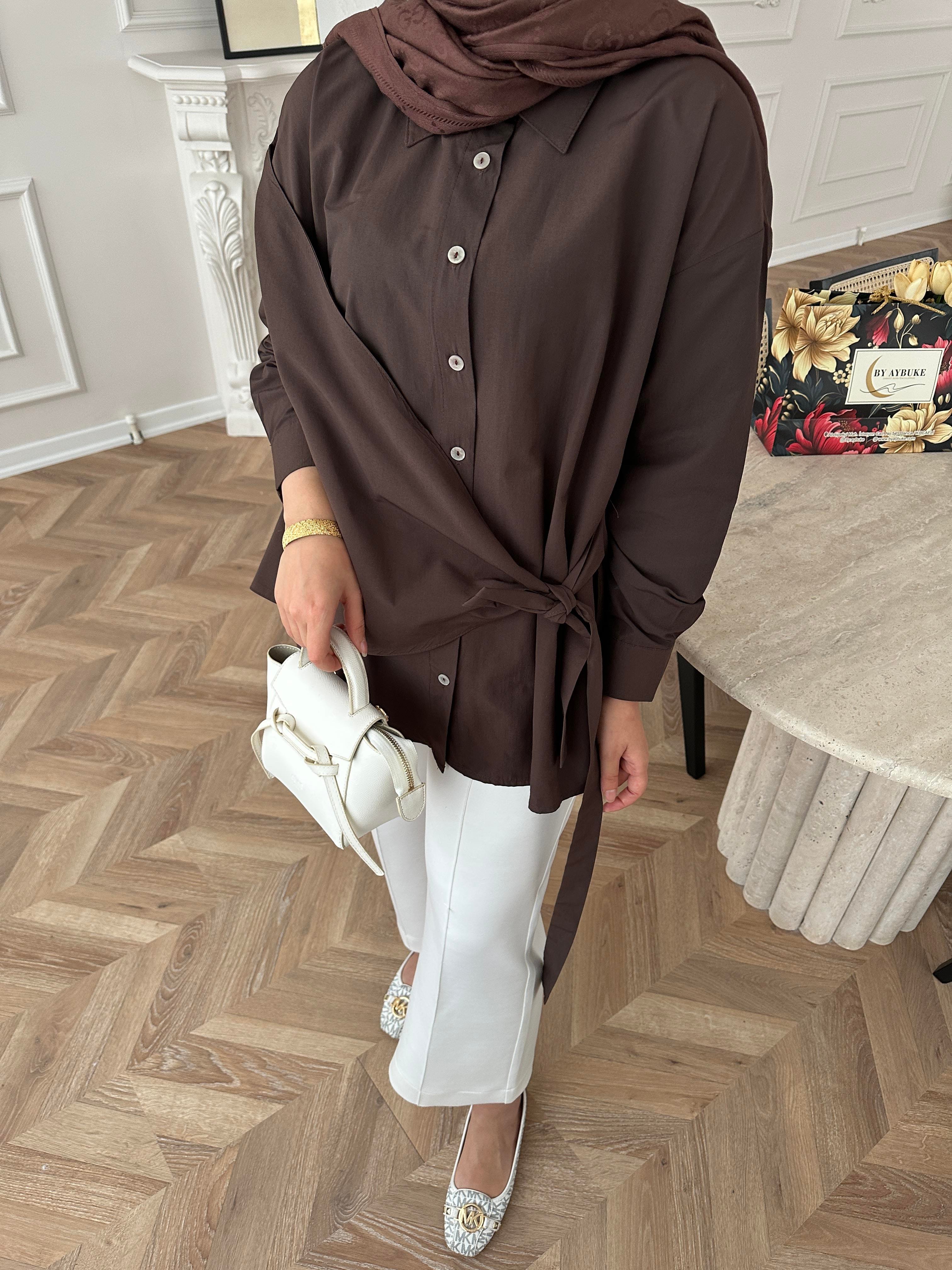 Yandan Bağlamalı Gömlek Acı Kahve