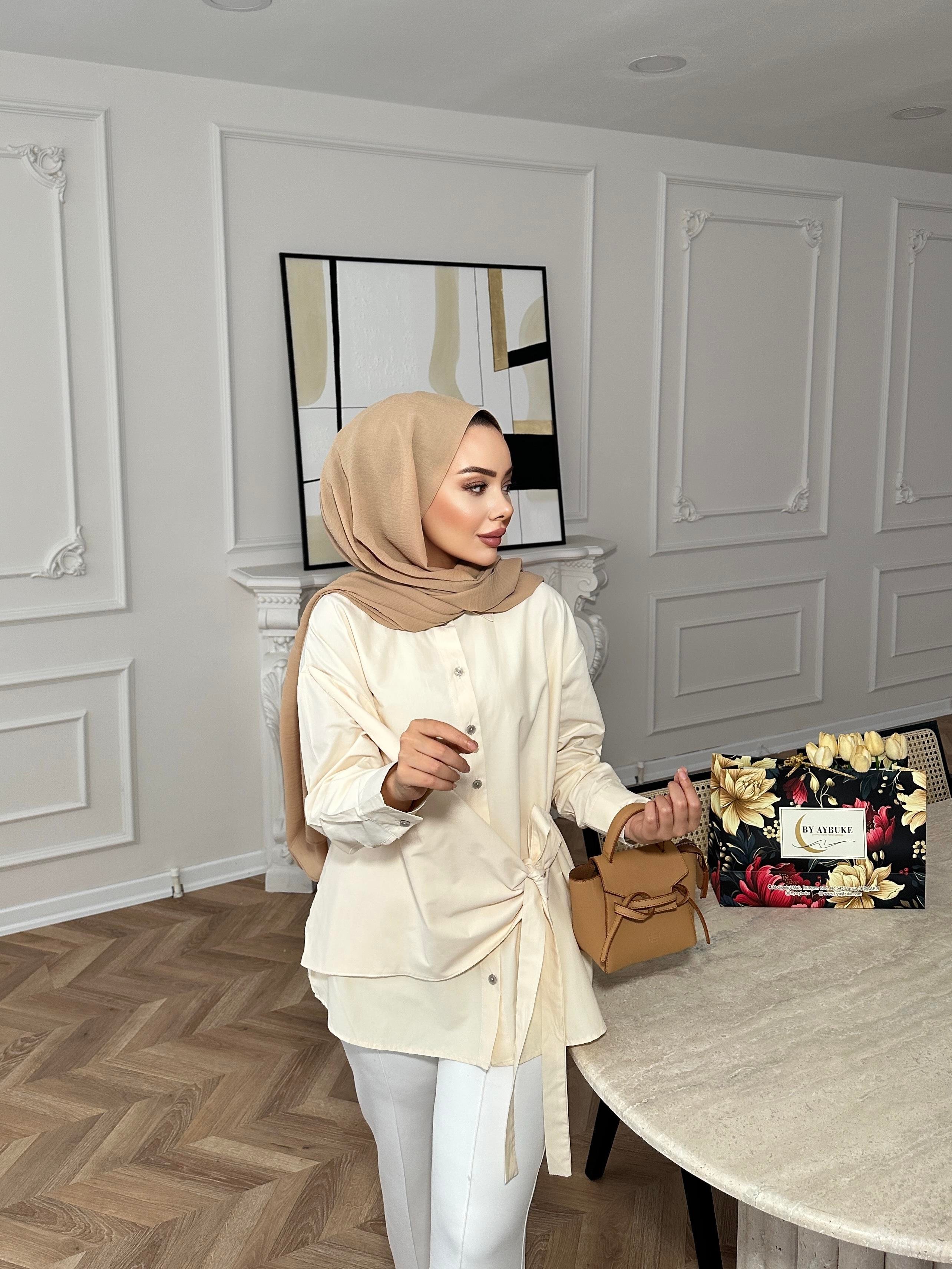 Yandan Bağlamalı Gömlek Bej