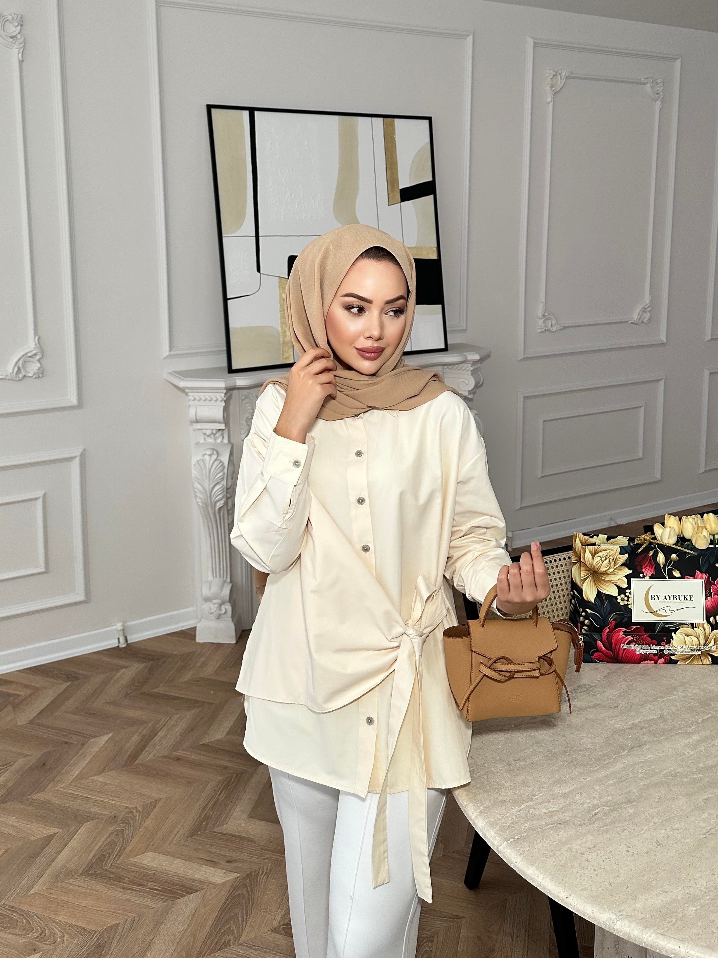 Yandan Bağlamalı Gömlek Bej