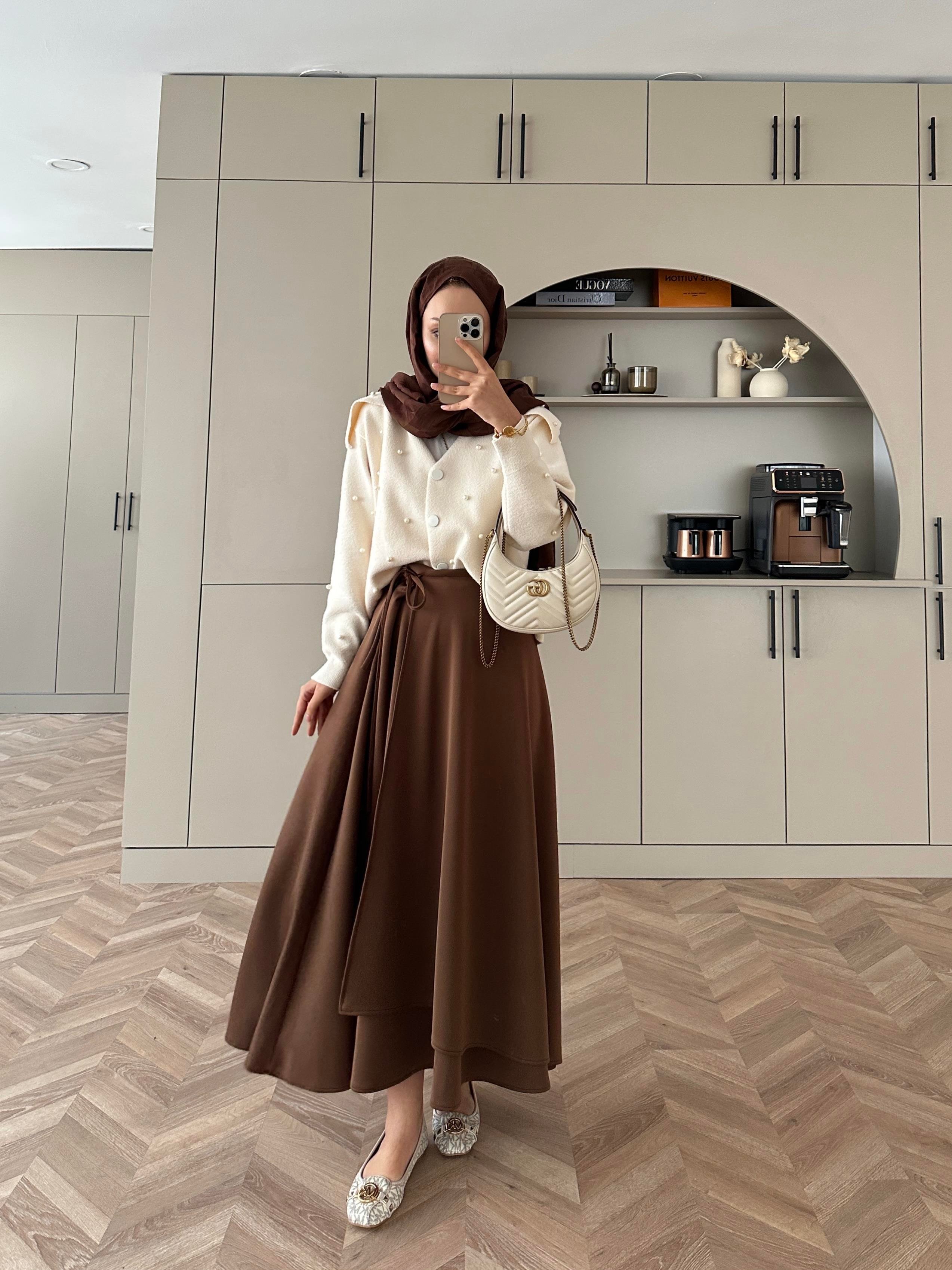 Yandan Bağlamalı Scuba Etek Acı Kahve