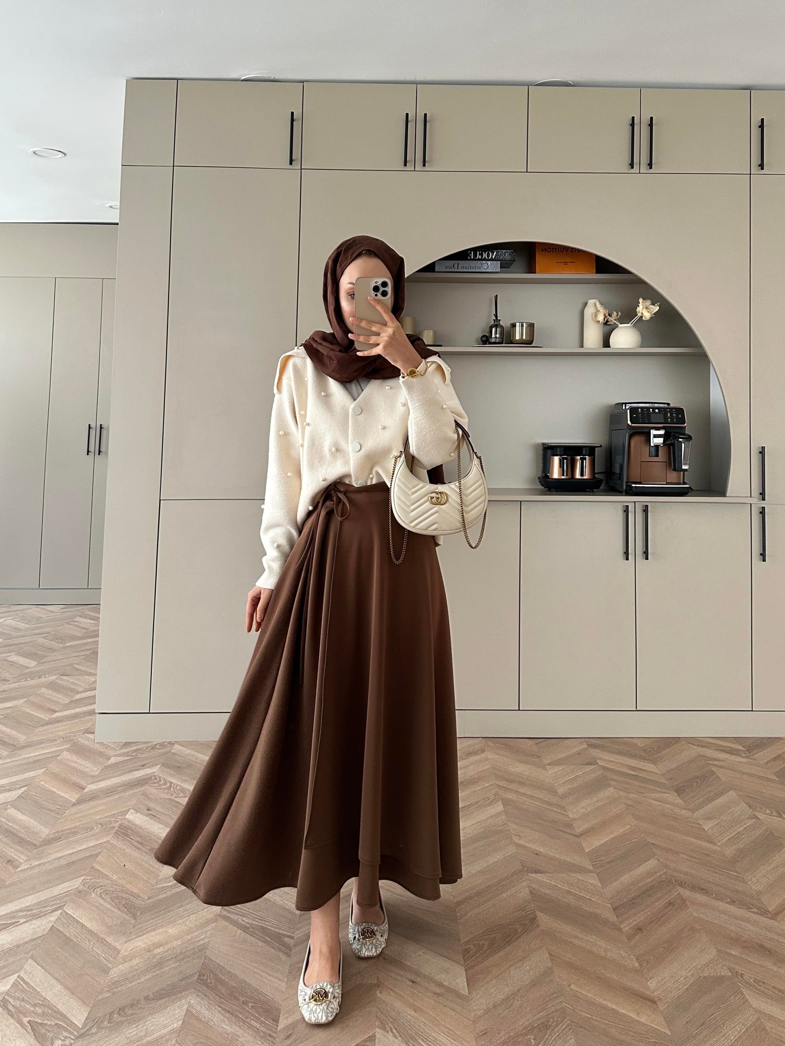 Yandan Bağlamalı Scuba Etek Acı Kahve