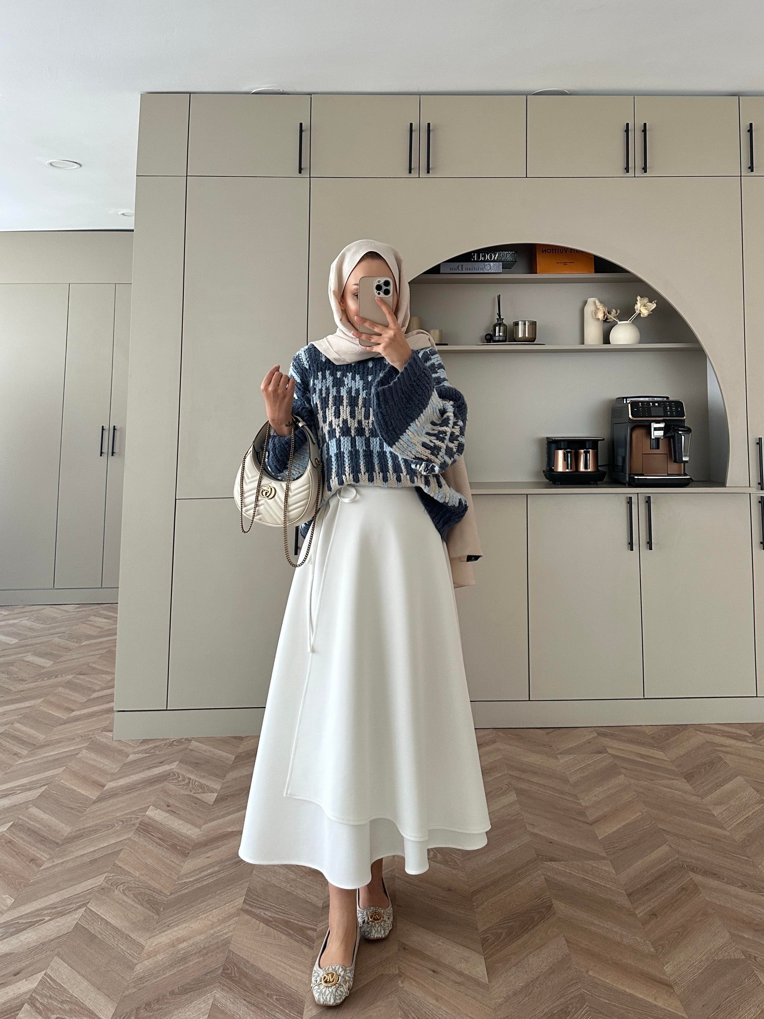 Yandan Bağlamalı Scuba Etek Beyaz