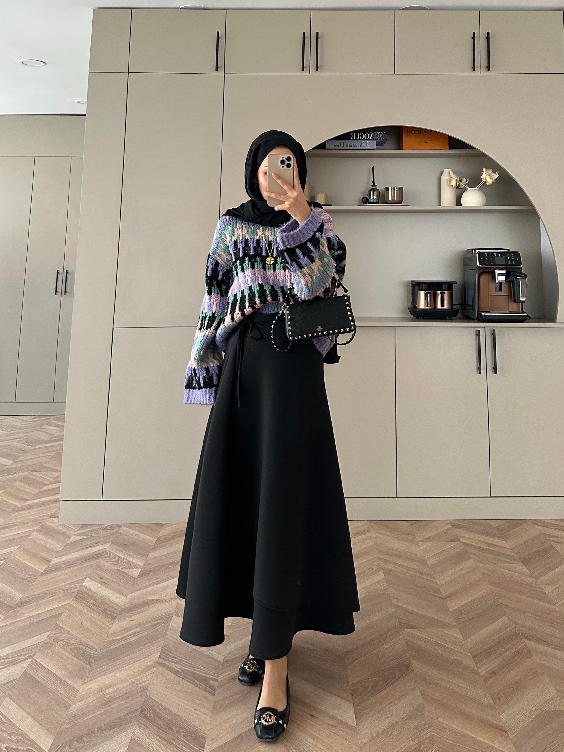 Yandan Bağlamalı Scuba Etek Siyah