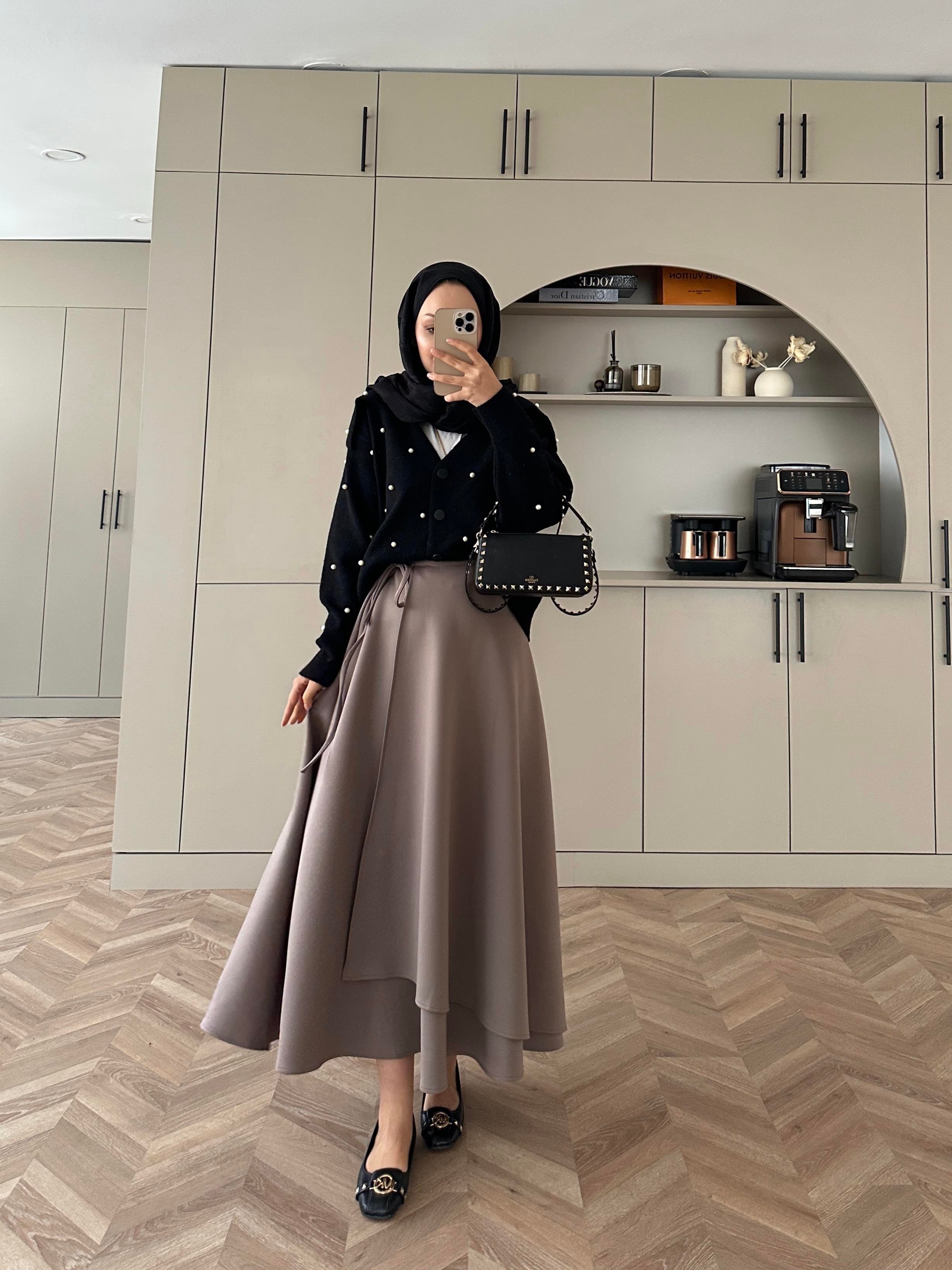 Yandan Bağlamalı Scuba Etek Vizon