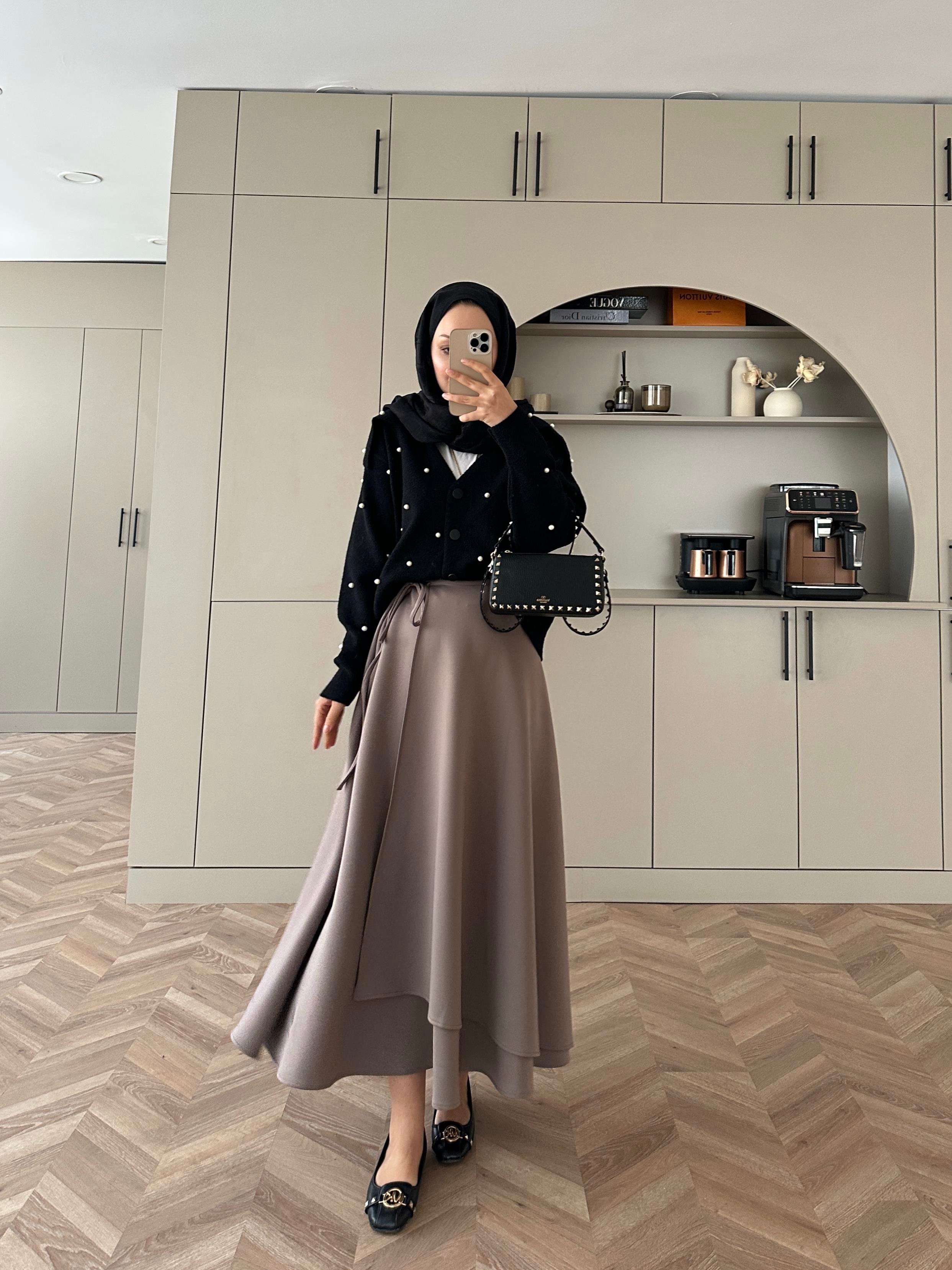 Yandan Bağlamalı Scuba Etek Vizon