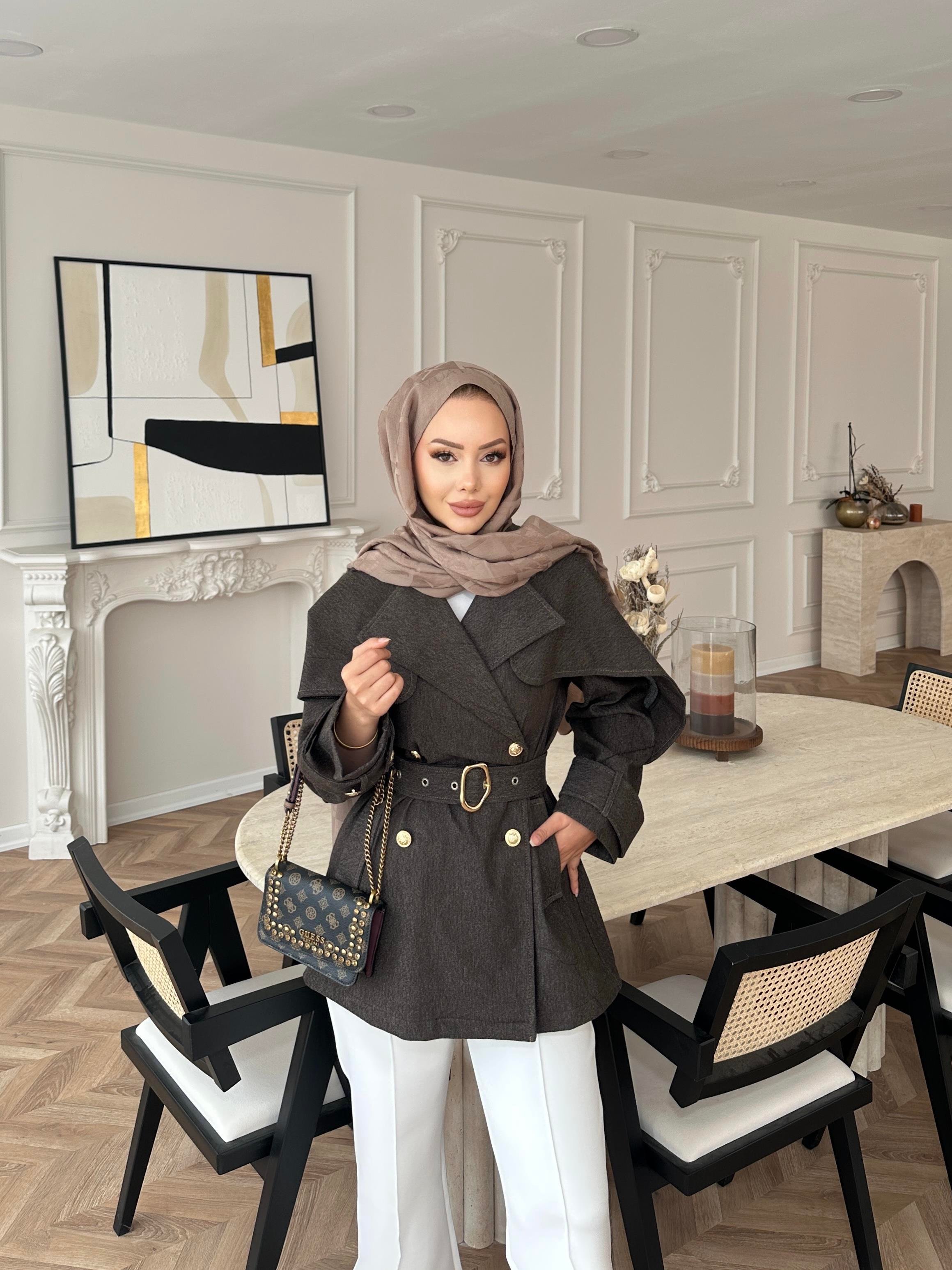 Yarasa Kollu Kot Ceket Kahverengi