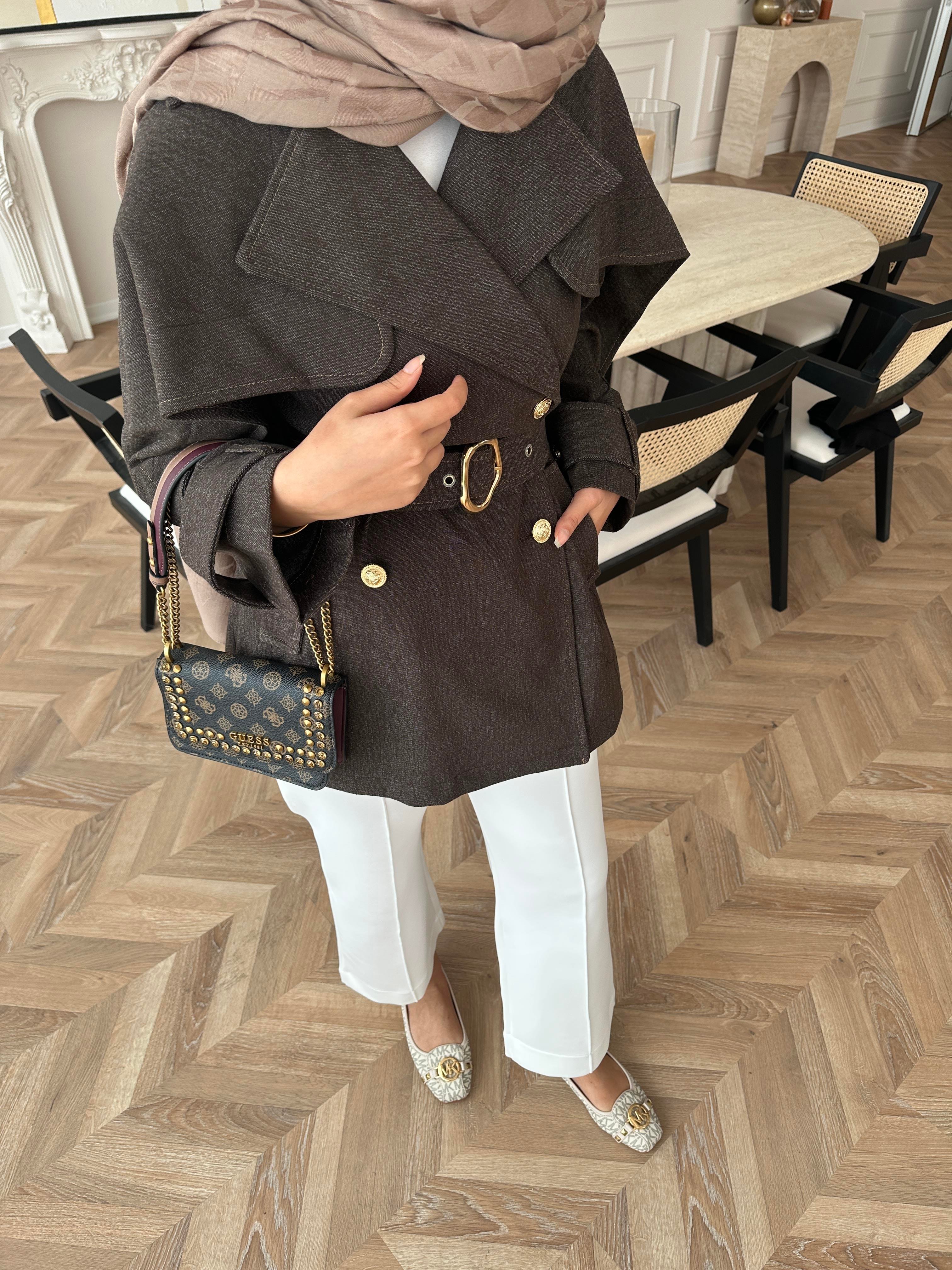 Yarasa Kollu Kot Ceket Kahverengi