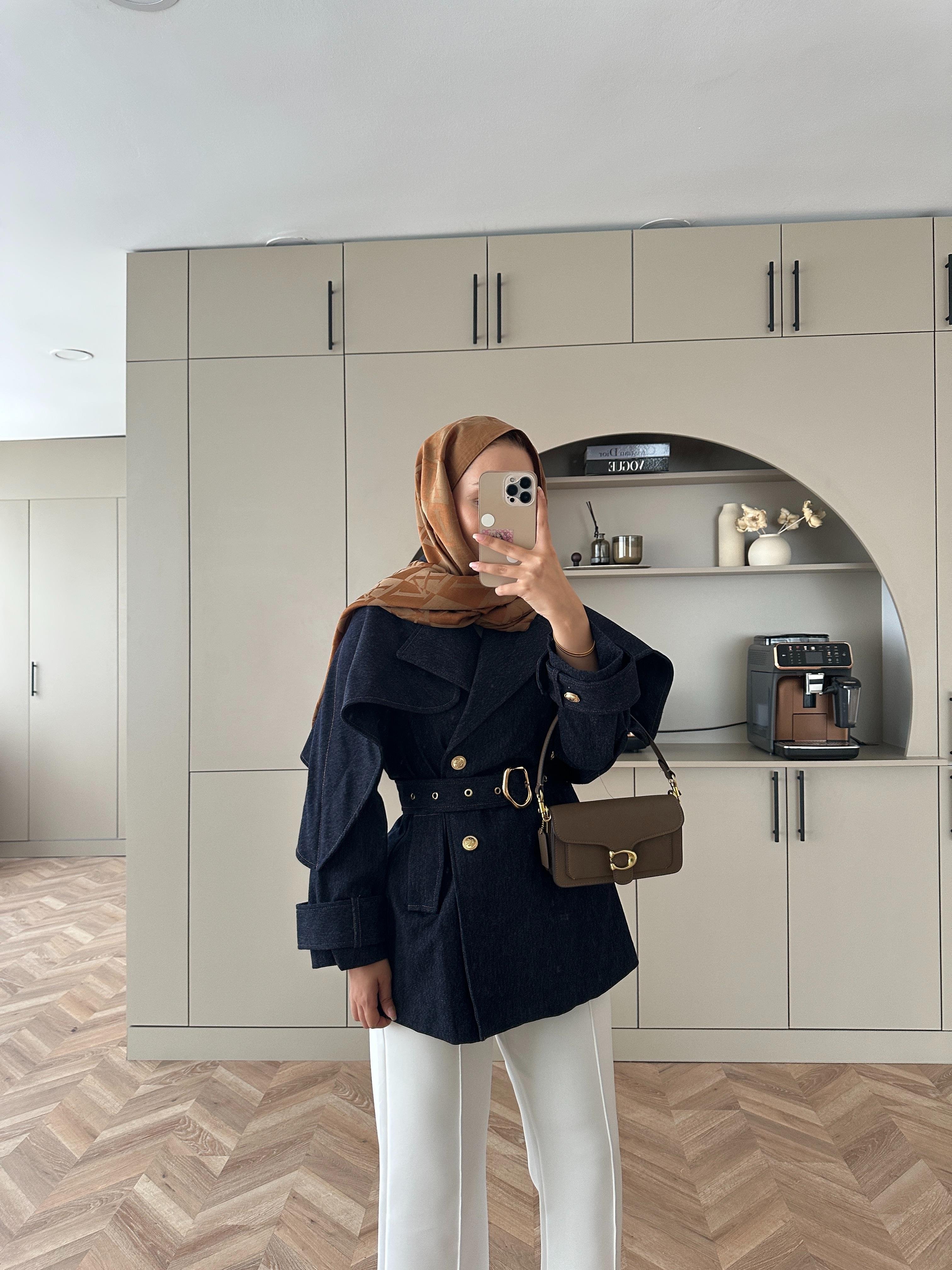 Yarasa Kollu Kot Ceket Mavi