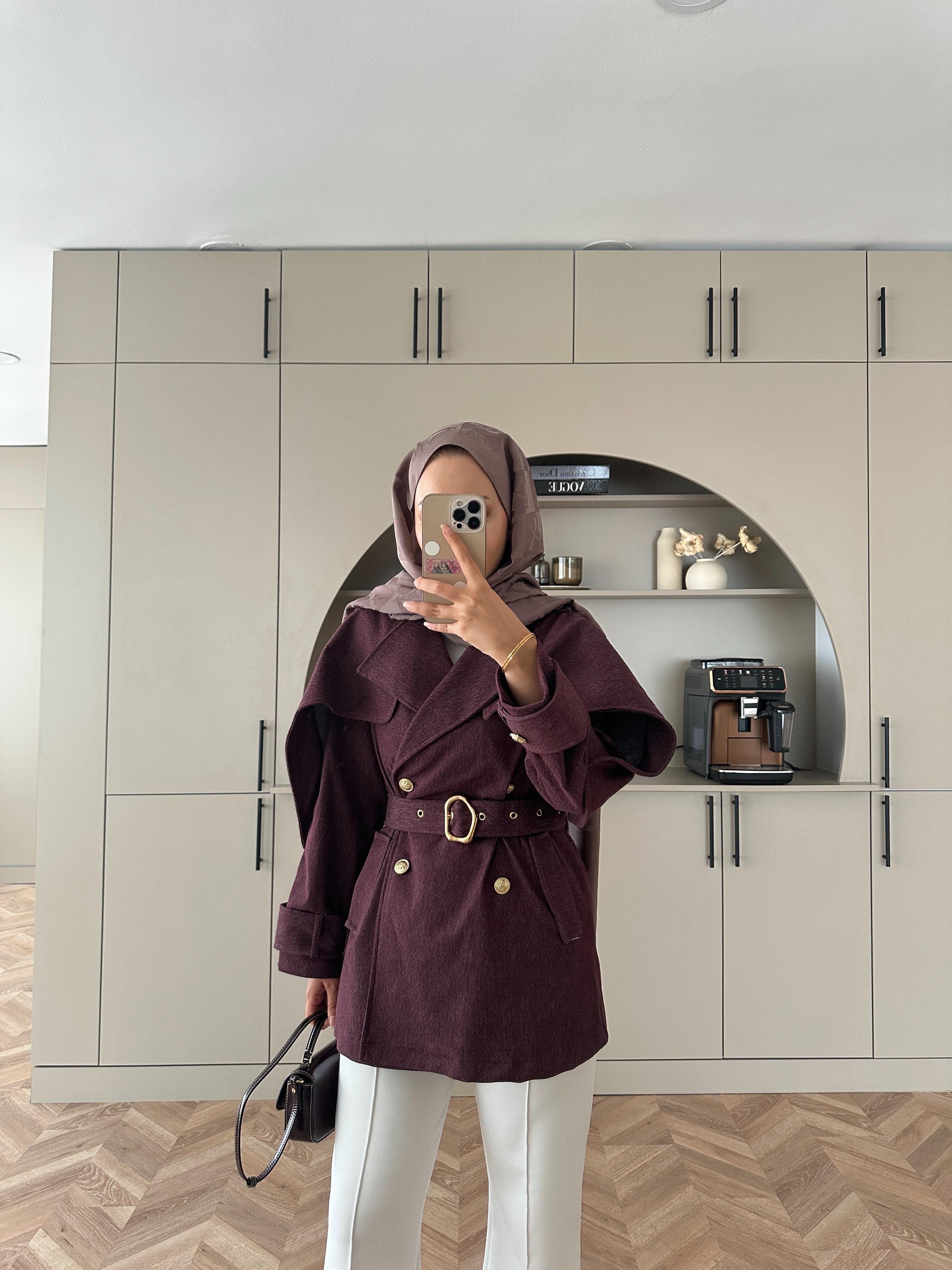 Yarasa Kollu Kot Ceket Mürdüm