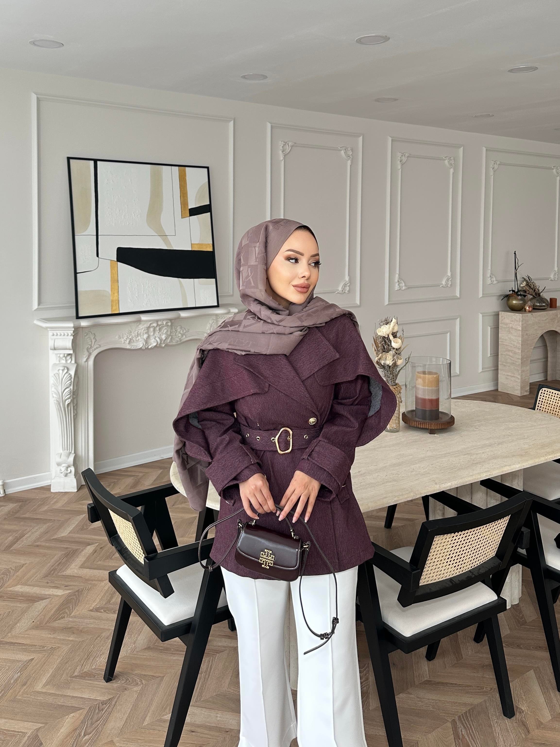 Yarasa Kollu Kot Ceket Mürdüm