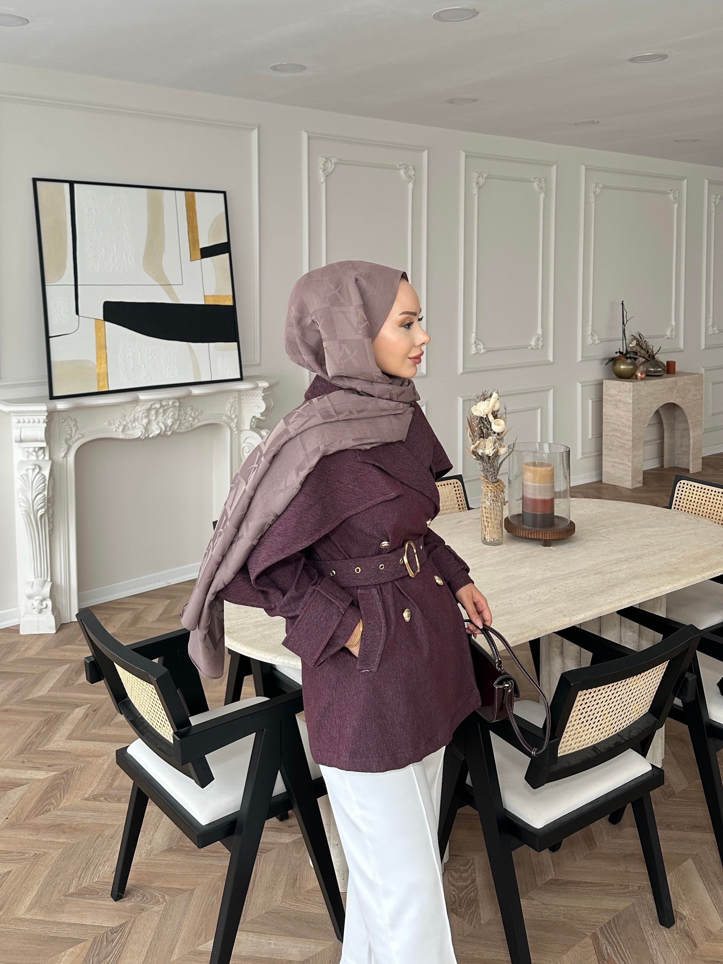 Yarasa Kollu Kot Ceket Mürdüm