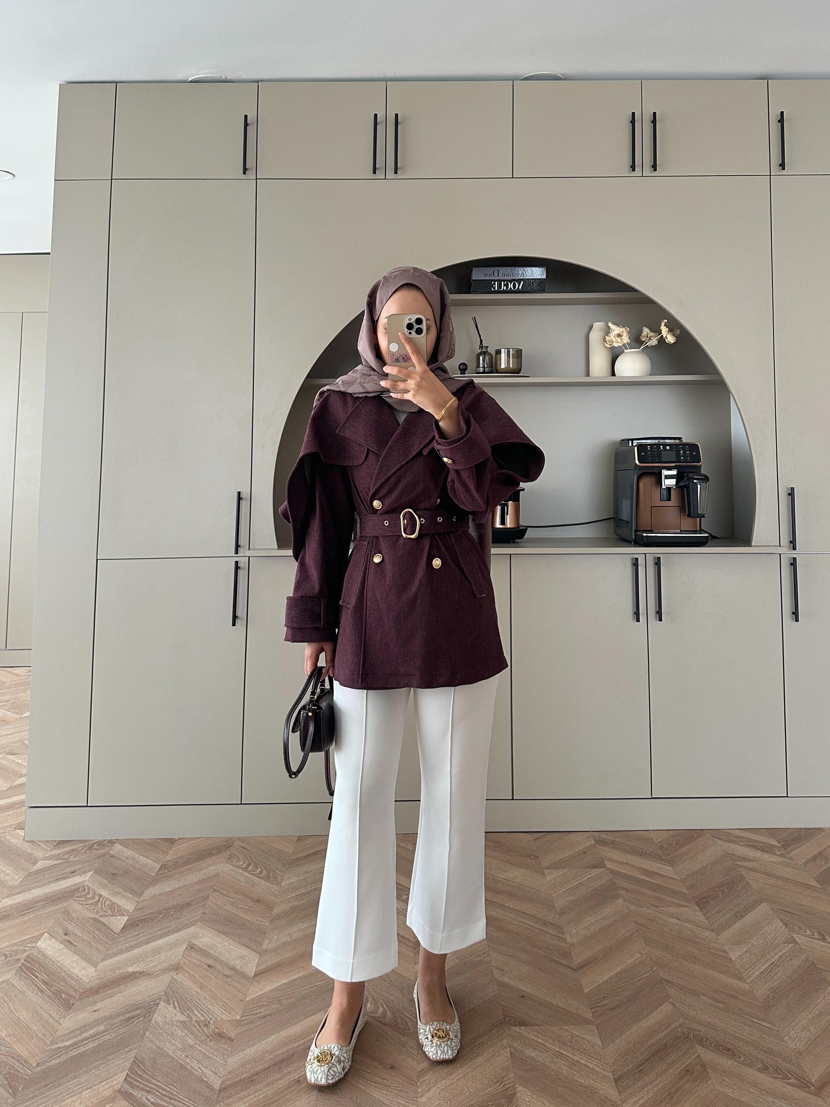 Yarasa Kollu Kot Ceket Mürdüm