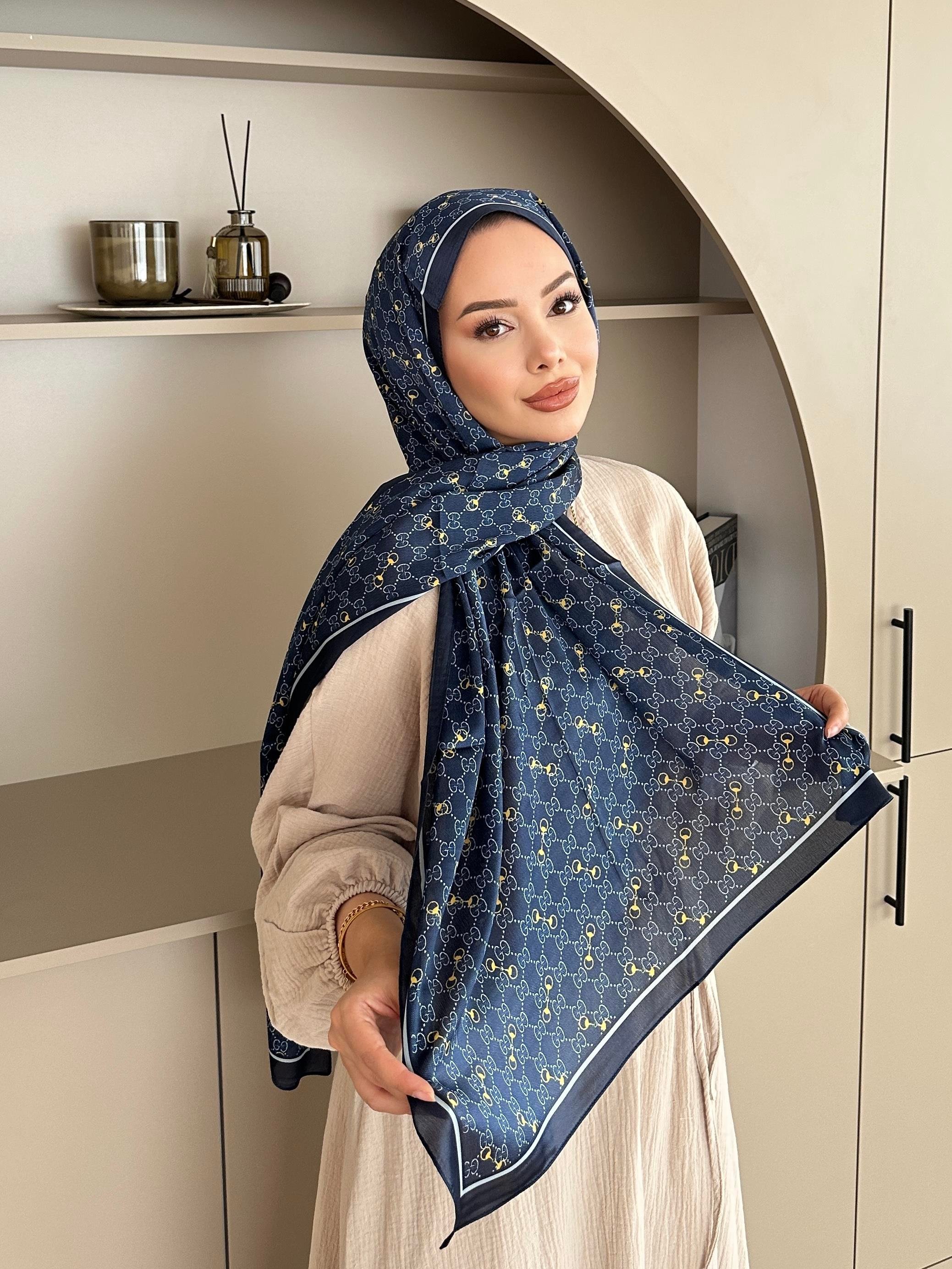 Zincir Desen İthal İpek Vual Şal Lacivert