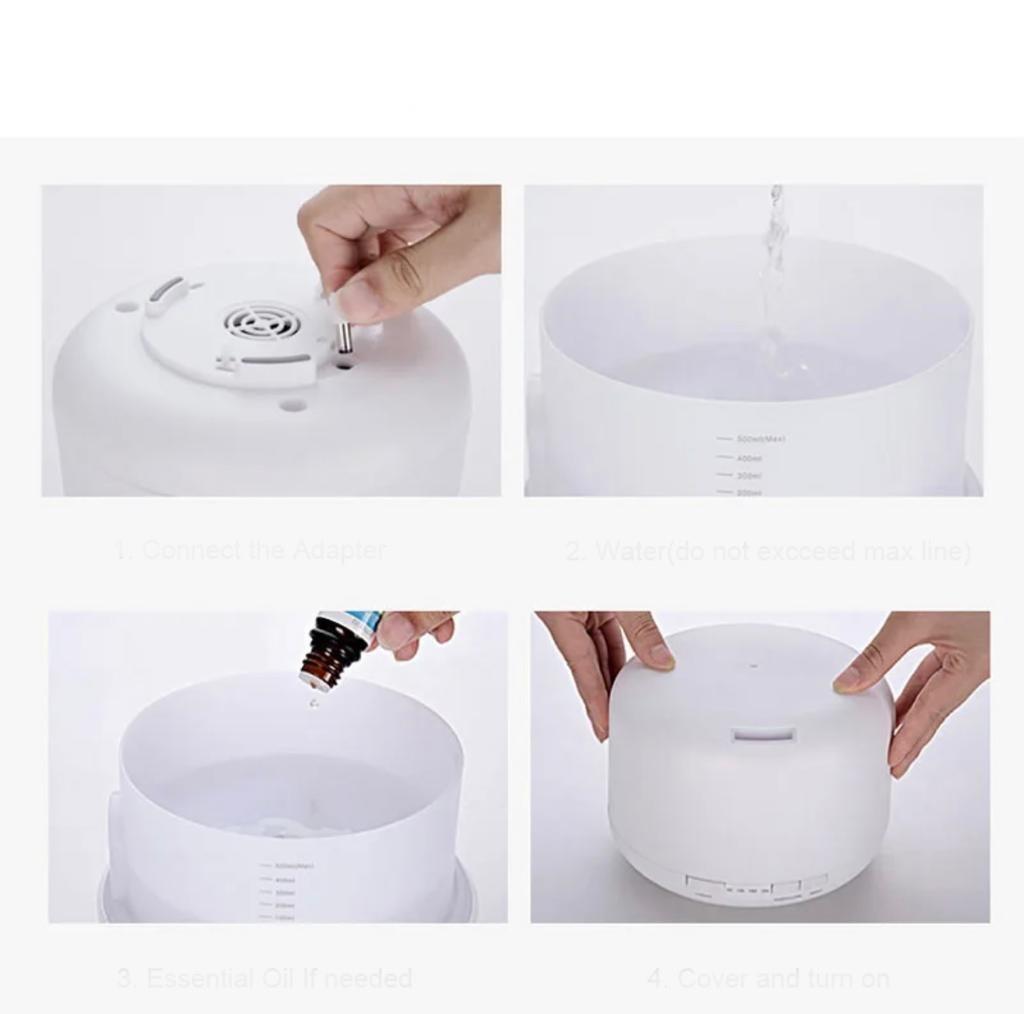 500 ML Ultrasonik Oda Hava Nemlendirici Buhar Makinesi Ve Aroma Difüzörü 7 Renk Ledli Kumandalı