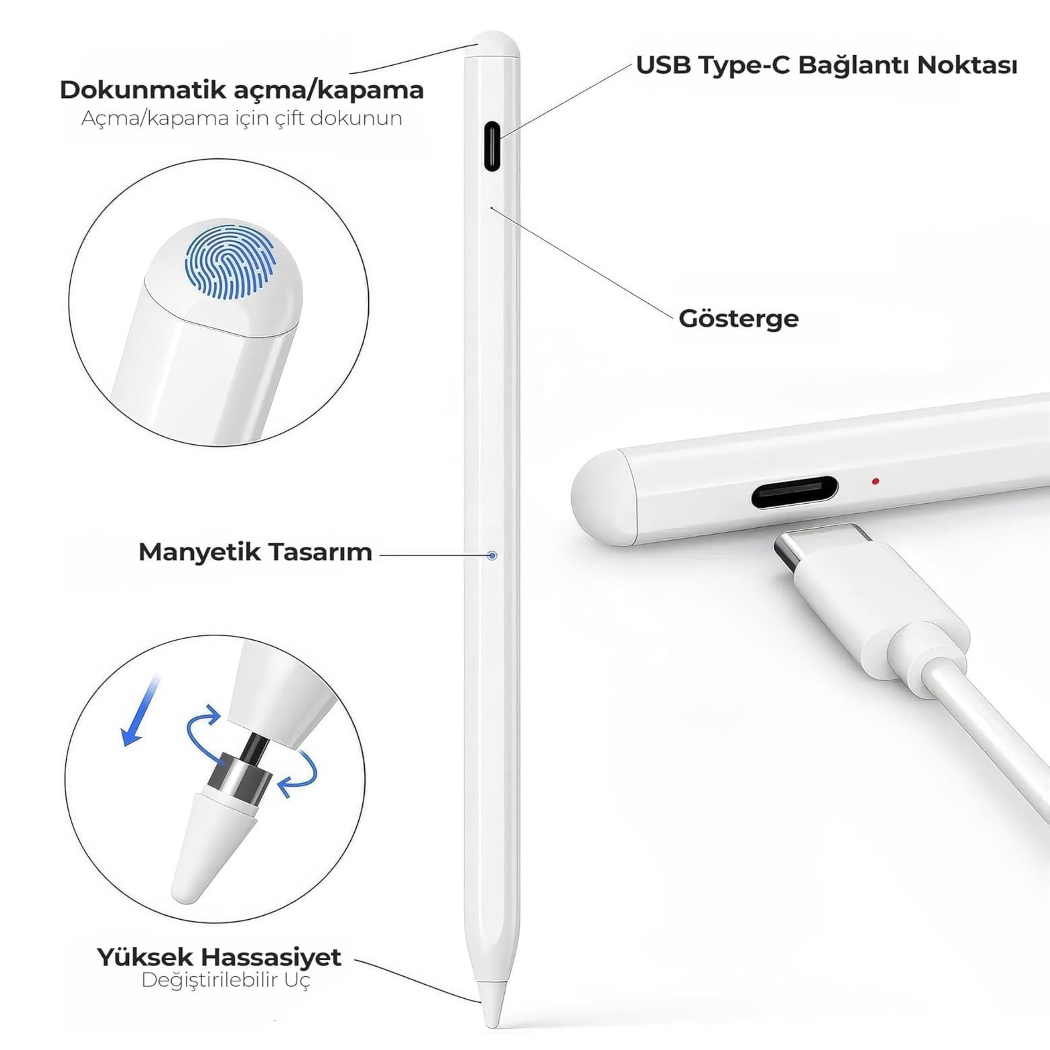 Apple iPad ve iPad Pro Uyumlu Dokunmatik Yazı Kalemi (Avuç İçi Red Özelliği)