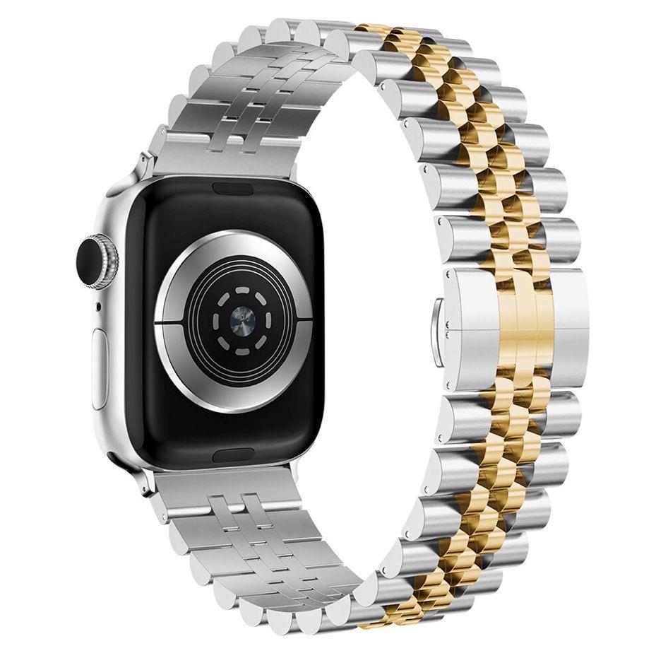 Apple Watch 2/3/4/5/6/7/8/Se/Ultra 42 44 45 49MM Uyumlu Çelik Baklalı Metal Kordon Gümüş Gold