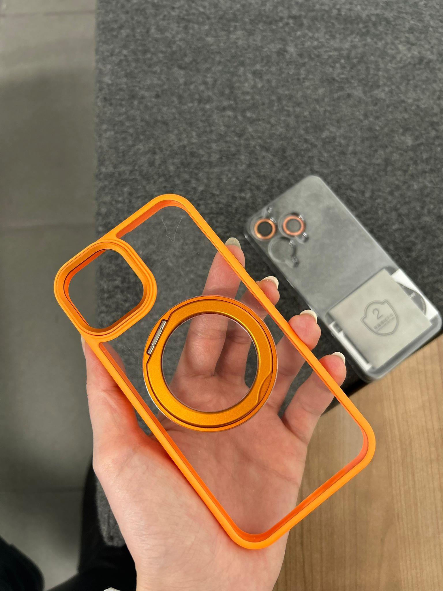 Lensli Standlı Magsafe İphone Telefon Kılıf Turuncu