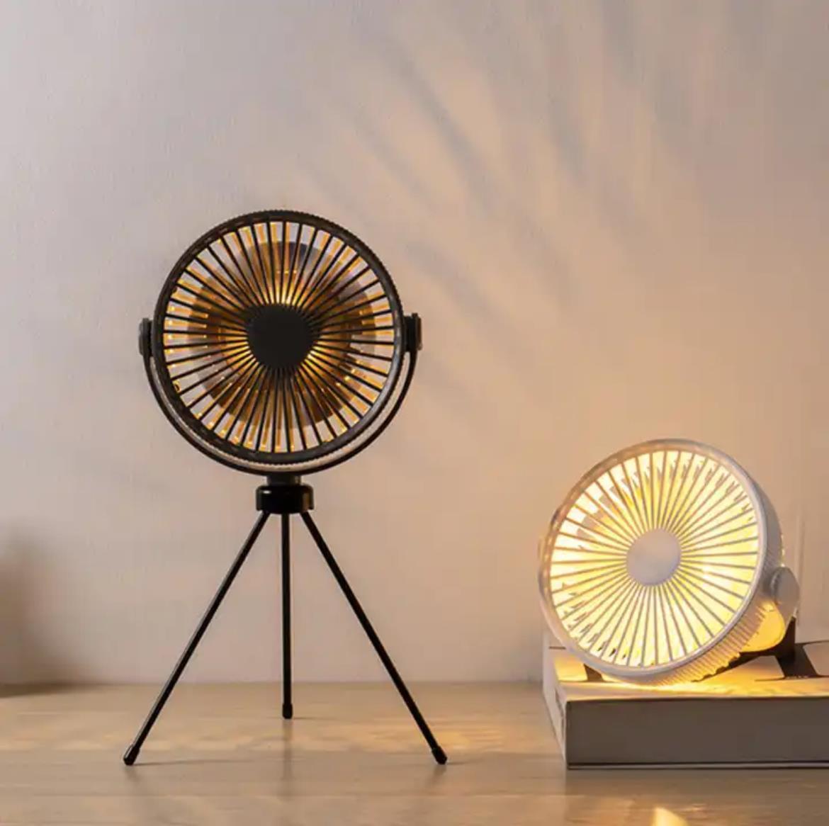 Masaüstü Şarjlı Taşınabilir Mini Soğutucu Fan Led Işıklı Kamp Fanı Askılı Çok Fonksiyonlu 