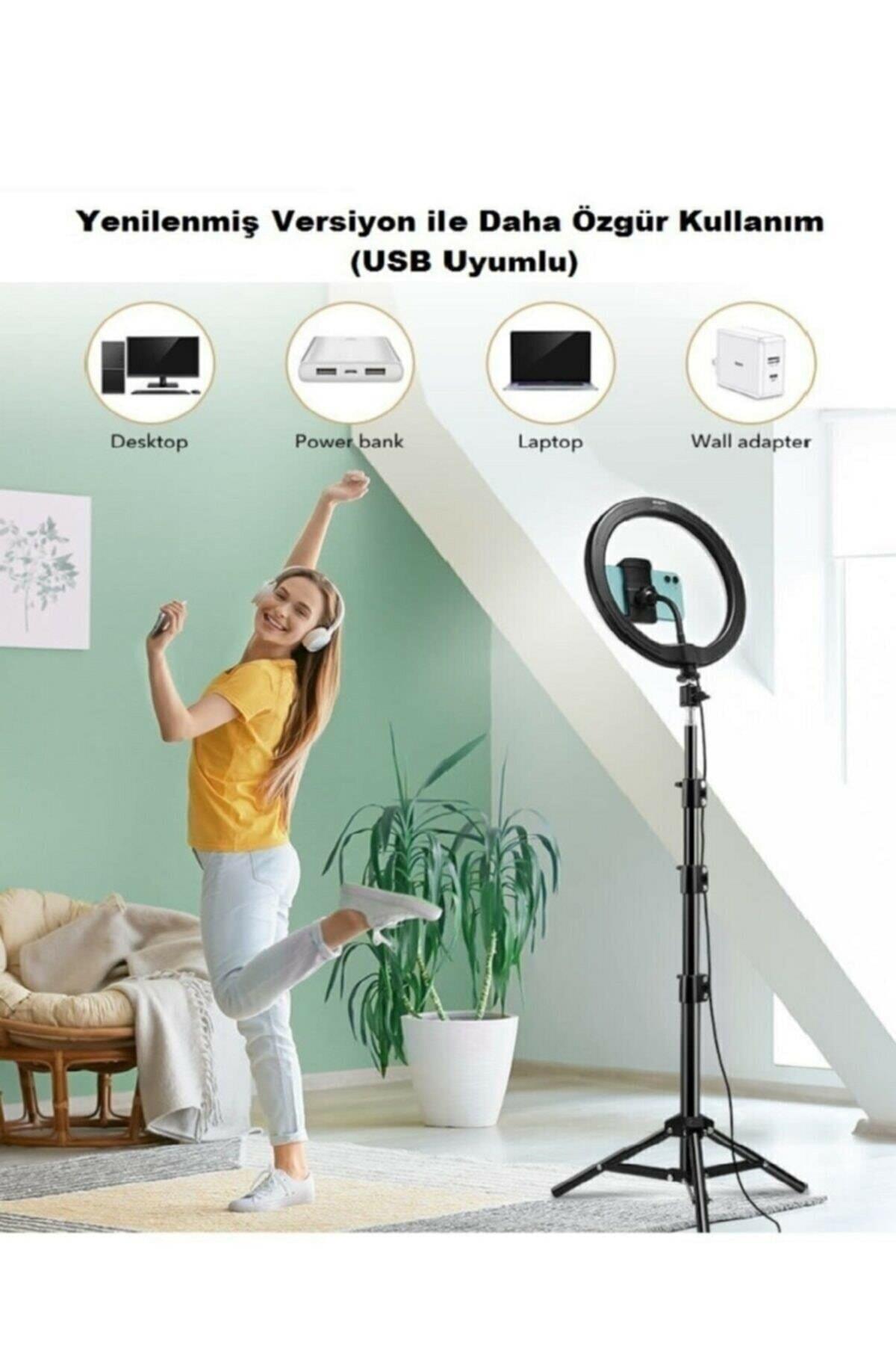Ring Light Led Işıklı Tripod Bluetooth Kumandalı 14 Inç Halka Yotuber Tiktok Makyaj Işığı