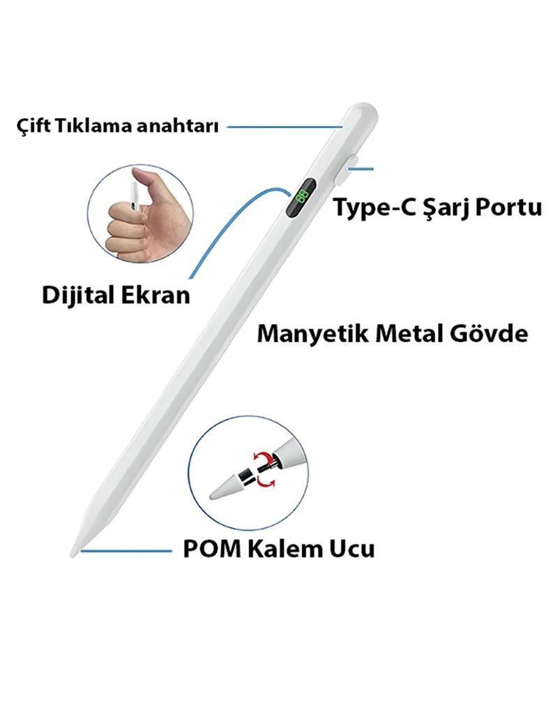 Universal Kapasitif Dijital Göstergeli Stylus Tablet Kalemi (Avuç İçi Red Özelliği)