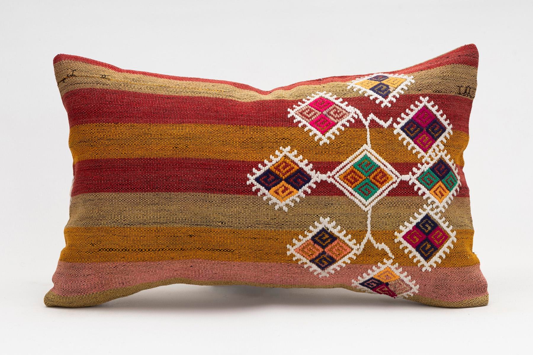 12x20 inches (30x50 cm) Kilim Pillow | KILIM WHOLESALE - Vintage Handmade Pillows - Vintage Handmade Kilim Rugs - It is 100% wool. Artistic and historical rugs. Old handwoven rugs. - Online hand woven rugs and kilim cushions sales. Shipping to a