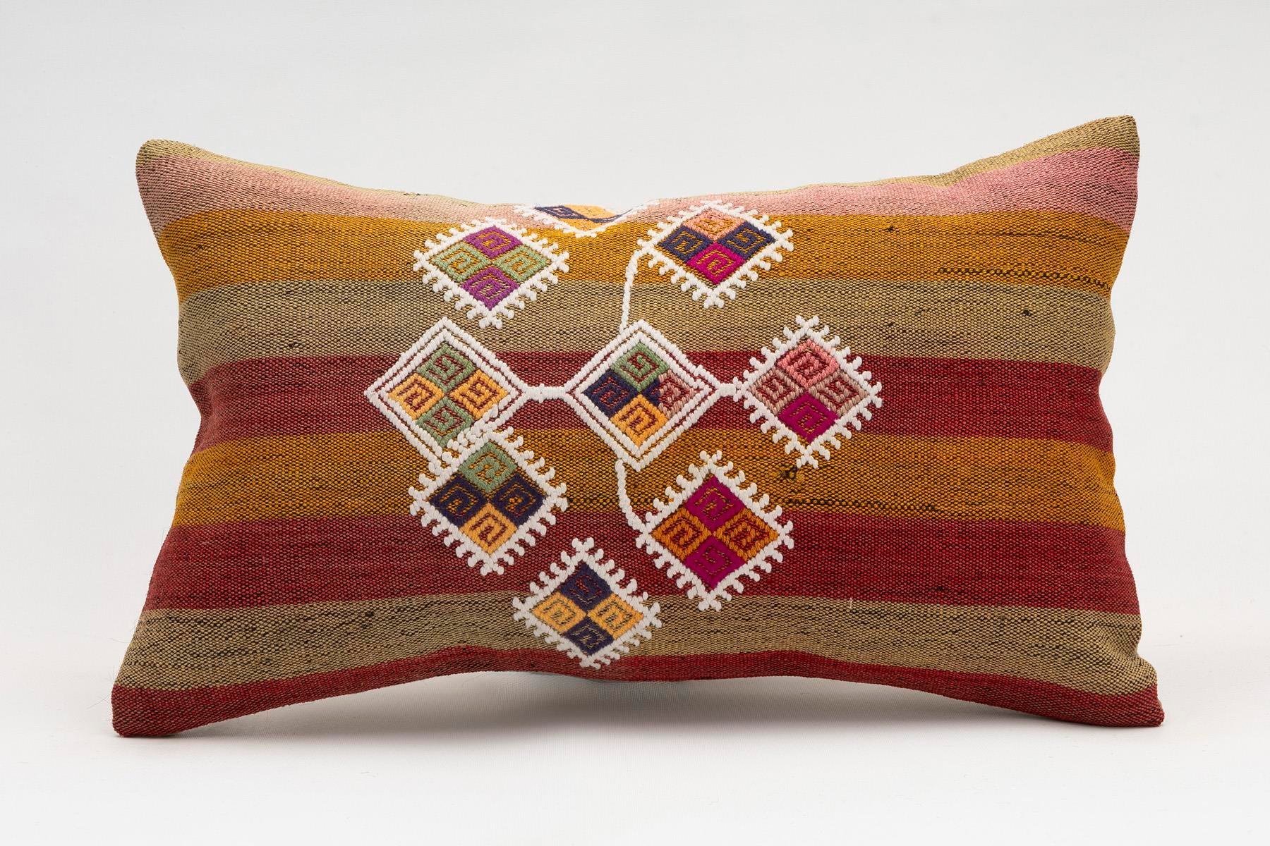 12x20 inches (30x50 cm) Kilim Pillow | KILIM WHOLESALE - Vintage Handmade Pillows - Vintage Handmade Kilim Rugs - It is 100% wool. Artistic and historical rugs. Old handwoven rugs. - Online hand woven rugs and kilim cushions sales. Shipping to a