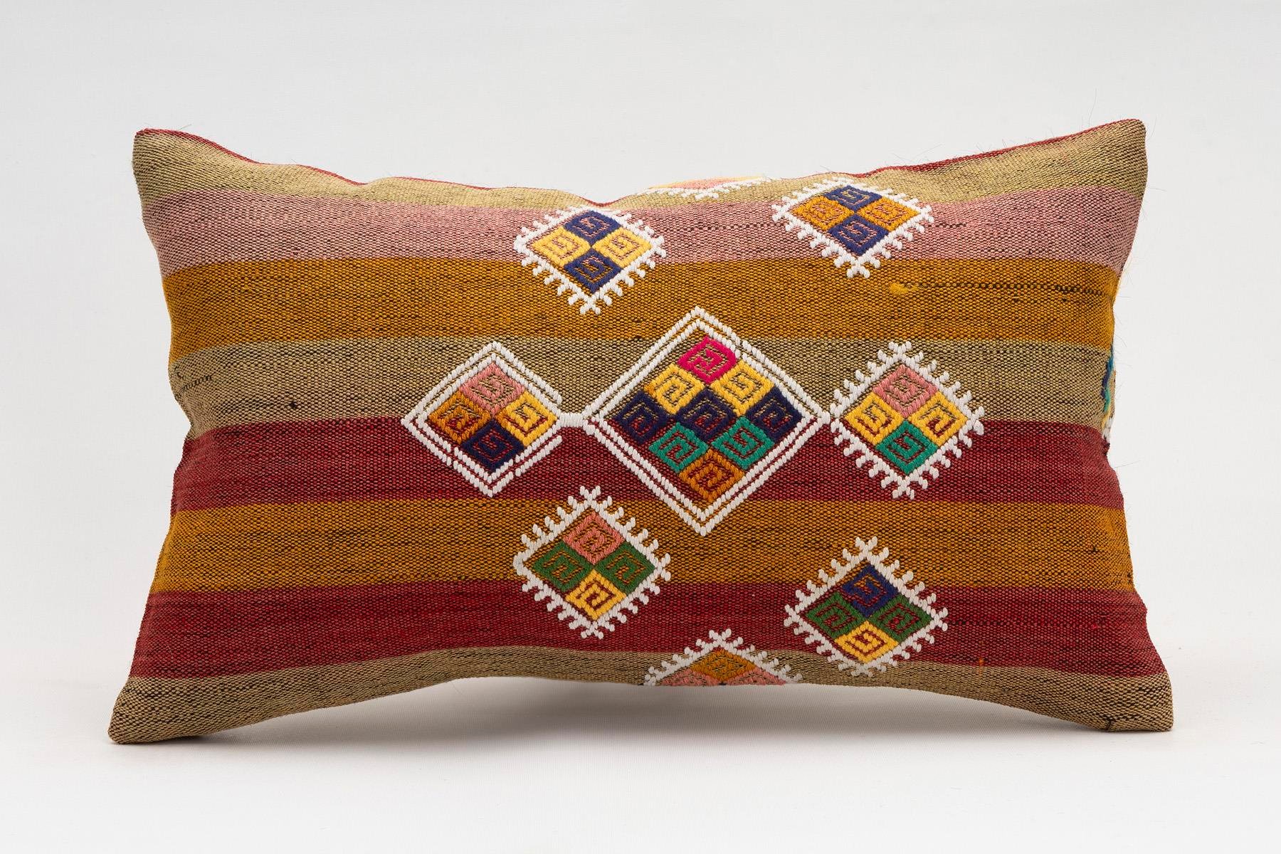 12x20 inches (30x50 cm) Kilim Pillow | KILIM WHOLESALE - Vintage Handmade Pillows - Vintage Handmade Kilim Rugs - It is 100% wool. Artistic and historical rugs. Old handwoven rugs. - Online hand woven rugs and kilim cushions sales. Shipping to a