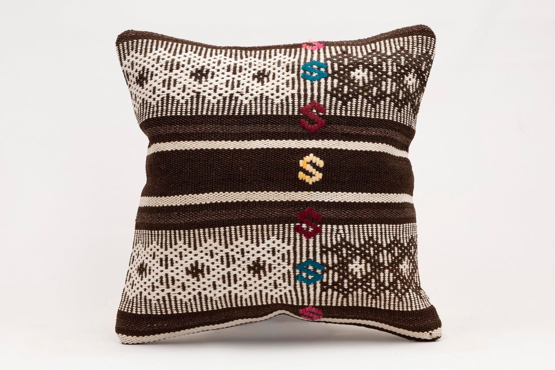 16x16 inches (40x40 cm) Kilim Pillow | KILIM WHOLESALE - Vintage Handmade Pillows - Vintage Handmade Kilim Rugs - It is 100% wool. Artistic and historical rugs. Old handwoven rugs. - Online hand woven rugs and kilim cushions sales. Shipping to a