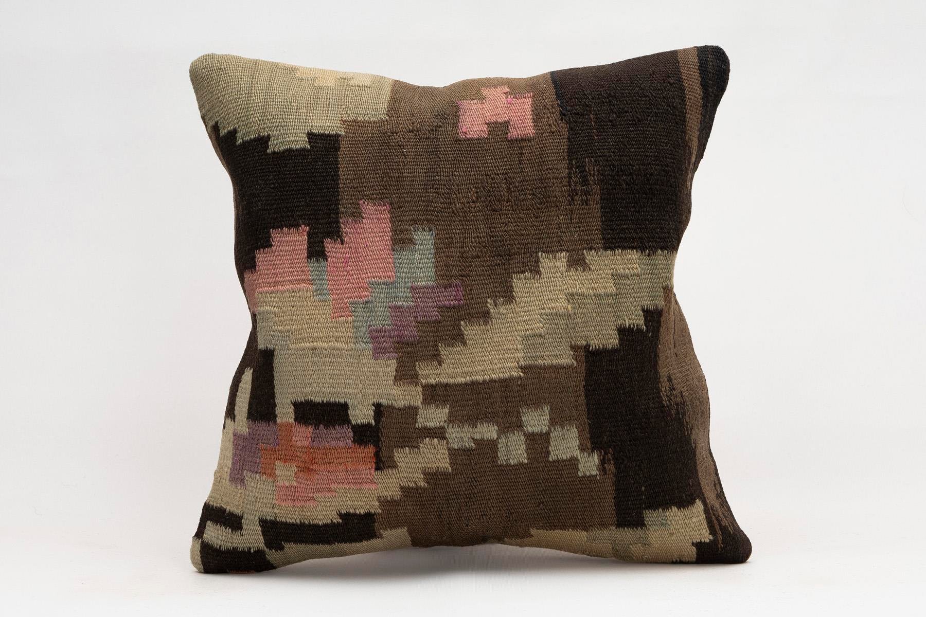 16x16 inches (40x40 cm) Kilim Pillow | KILIM WHOLESALE - Vintage Handmade Pillows - Vintage Handmade Kilim Rugs - It is 100% wool. Artistic and historical rugs. Old handwoven rugs. - Online hand woven rugs and kilim cushions sales. Shipping to a