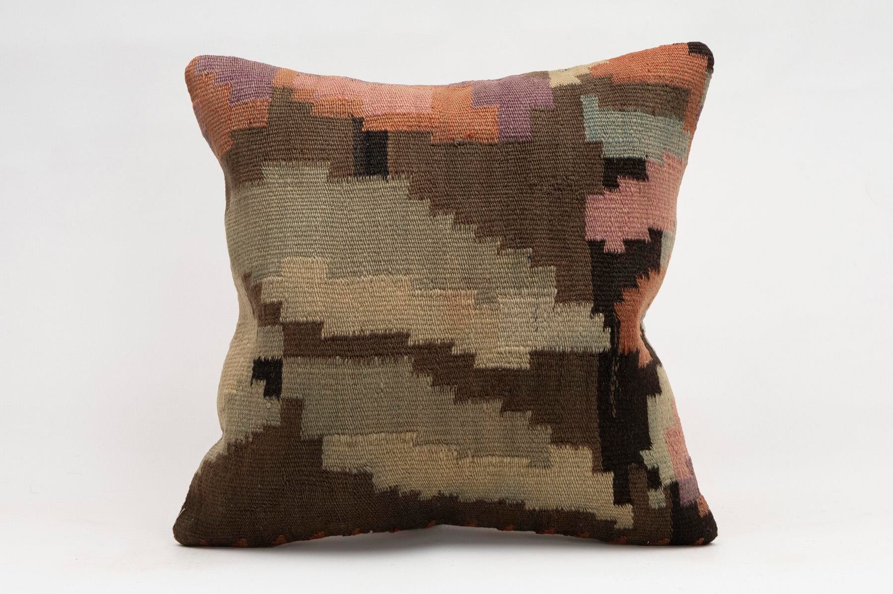 16x16 inches (40x40 cm) Kilim Pillow | KILIM WHOLESALE - Vintage Handmade Pillows - Vintage Handmade Kilim Rugs - It is 100% wool. Artistic and historical rugs. Old handwoven rugs. - Online hand woven rugs and kilim cushions sales. Shipping to a