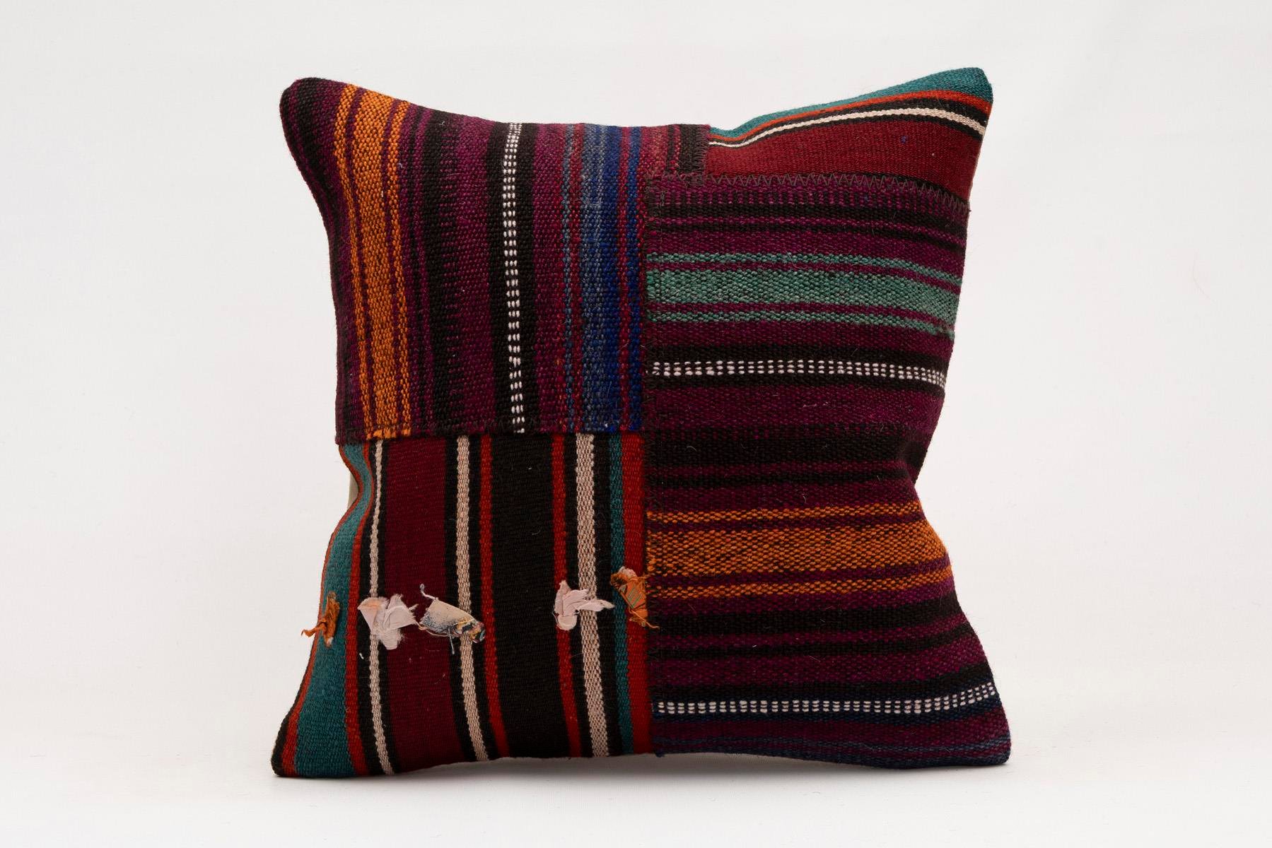 16x16 inches (40x40 cm) Kilim Pillow | KILIM WHOLESALE - Vintage Handmade Pillows - Vintage Handmade Kilim Rugs - It is 100% wool. Artistic and historical rugs. Old handwoven rugs. - Online hand woven rugs and kilim cushions sales. Shipping to a