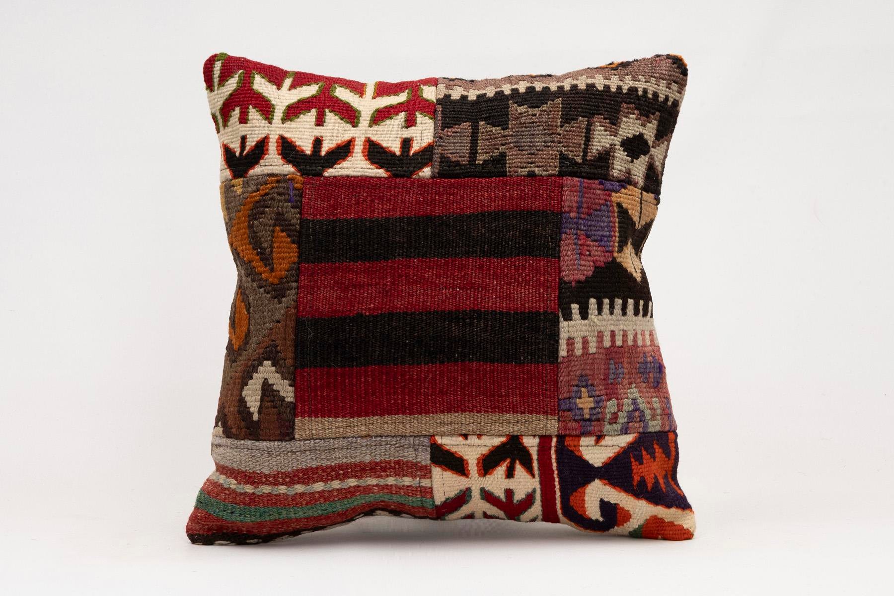 16x16 inches (40x40 cm) Kilim Pillow | KILIM WHOLESALE - Vintage Handmade Pillows - Vintage Handmade Kilim Rugs - It is 100% wool. Artistic and historical rugs. Old handwoven rugs. - Online hand woven rugs and kilim cushions sales. Shipping to a