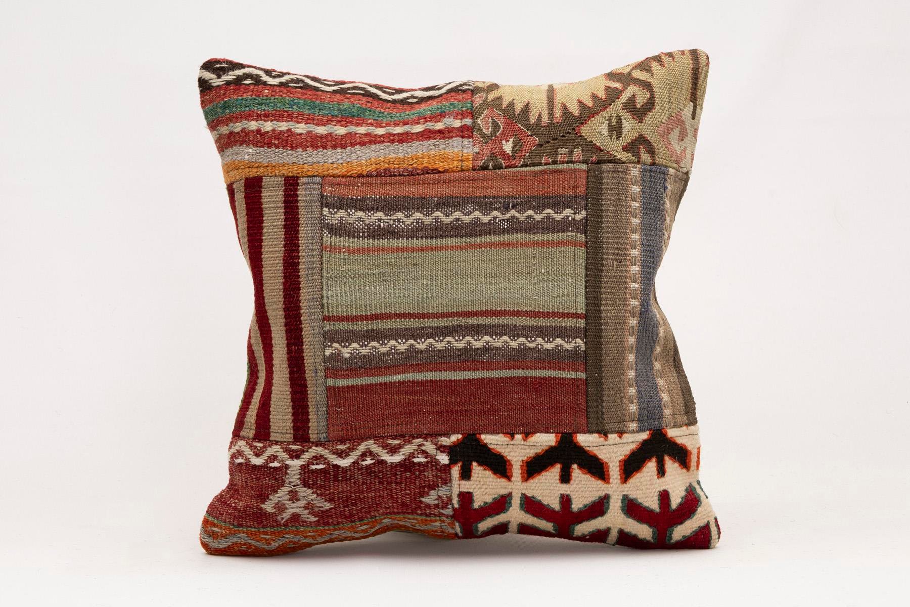 16x16 inches (40x40 cm) Kilim Pillow | KILIM WHOLESALE - Vintage Handmade Pillows - Vintage Handmade Kilim Rugs - It is 100% wool. Artistic and historical rugs. Old handwoven rugs. - Online hand woven rugs and kilim cushions sales. Shipping to a