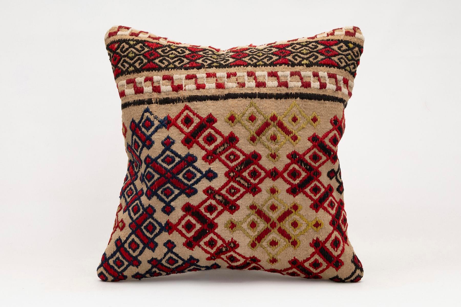 16x16 inches (40x40 cm) Kilim Pillow | KILIM WHOLESALE - Vintage Handmade Pillows - Vintage Handmade Kilim Rugs - It is 100% wool. Artistic and historical rugs. Old handwoven rugs. - Online hand woven rugs and kilim cushions sales. Shipping to a