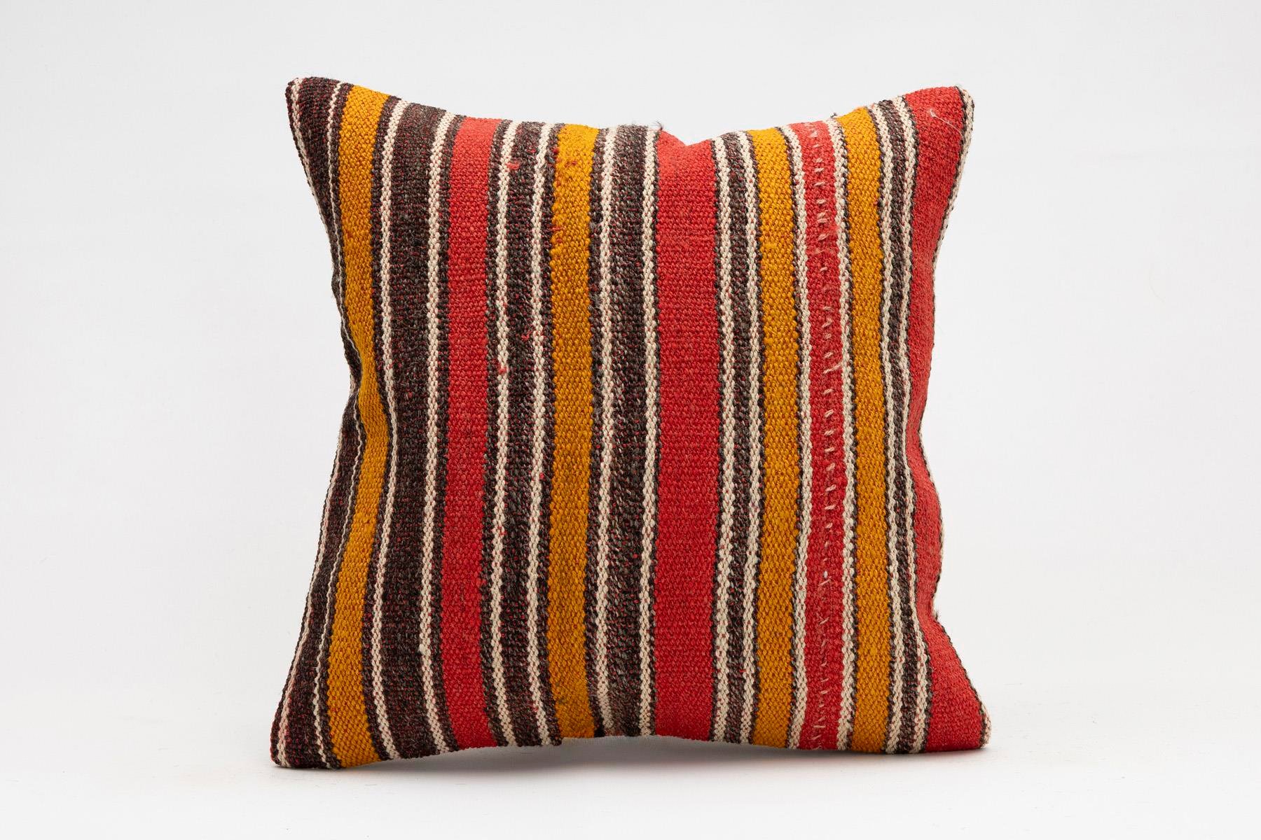 16x16 inches (40x40 cm) Kilim Pillow | KILIM WHOLESALE - Vintage Handmade Pillows - Vintage Handmade Kilim Rugs - It is 100% wool. Artistic and historical rugs. Old handwoven rugs. - Online hand woven rugs and kilim cushions sales. Shipping to a