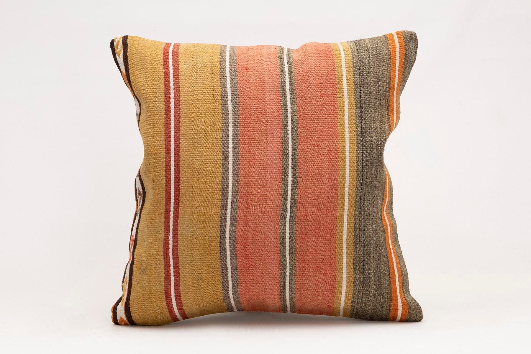 16x16 inches (40x40 cm) Kilim Pillow | KILIM WHOLESALE - Vintage Handmade Pillows - Vintage Handmade Kilim Rugs - It is 100% wool. Artistic and historical rugs. Old handwoven rugs. - Online hand woven rugs and kilim cushions sales. Shipping to a
