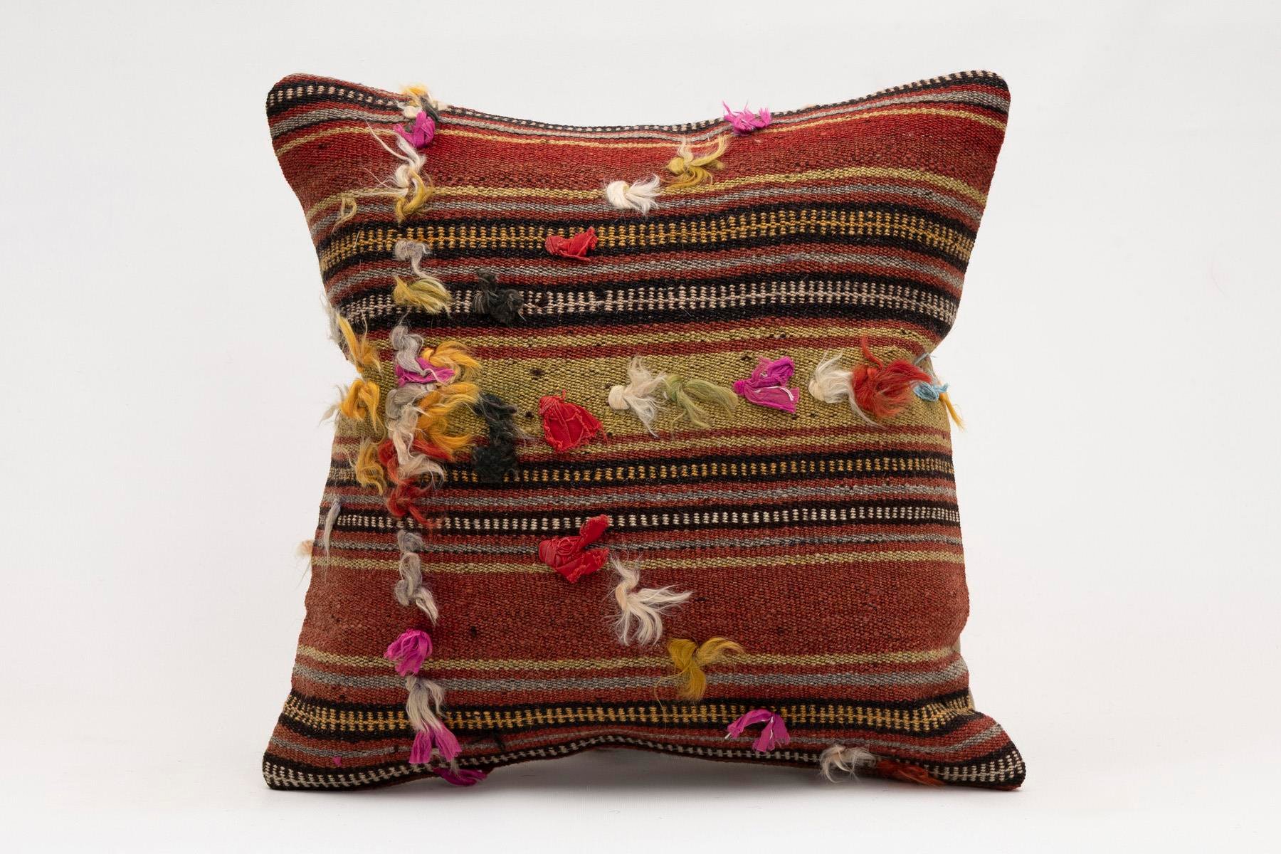 16x16 inches (40x40 cm) Kilim Pillow | KILIM WHOLESALE - Vintage Handmade Pillows - Vintage Handmade Kilim Rugs - It is 100% wool. Artistic and historical rugs. Old handwoven rugs. - Online hand woven rugs and kilim cushions sales. Shipping to a