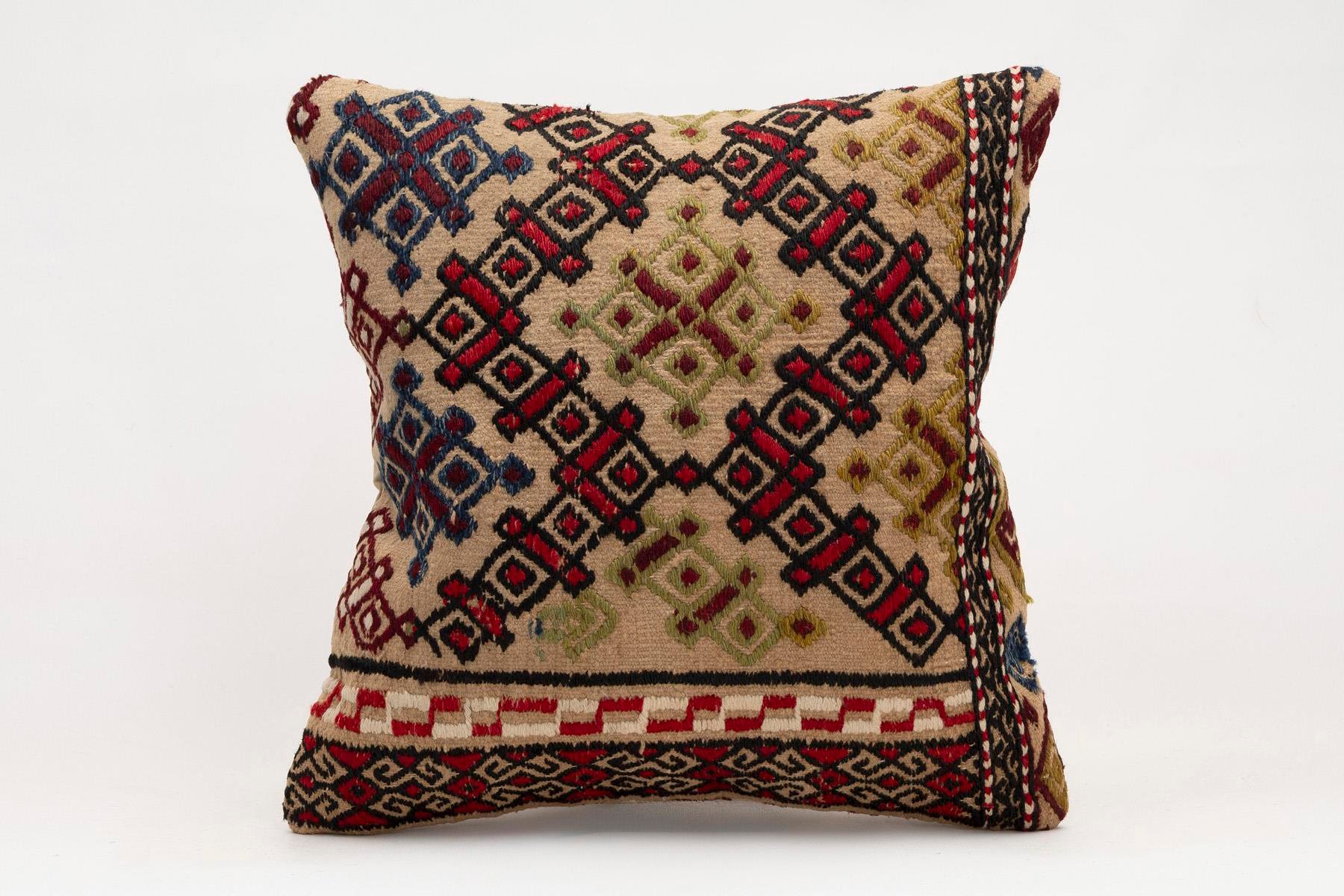 16x16 inches (40x40 cm) Kilim Pillow | KILIM WHOLESALE - Vintage Handmade Pillows - Vintage Handmade Kilim Rugs - It is 100% wool. Artistic and historical rugs. Old handwoven rugs. - Online hand woven rugs and kilim cushions sales. Shipping to a