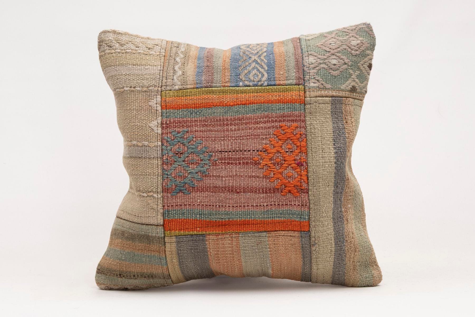 16x16 inches (40x40 cm) Kilim Pillow | KILIM WHOLESALE - Vintage Handmade Pillows - Vintage Handmade Kilim Rugs - It is 100% wool. Artistic and historical rugs. Old handwoven rugs. - Online hand woven rugs and kilim cushions sales. Shipping to a