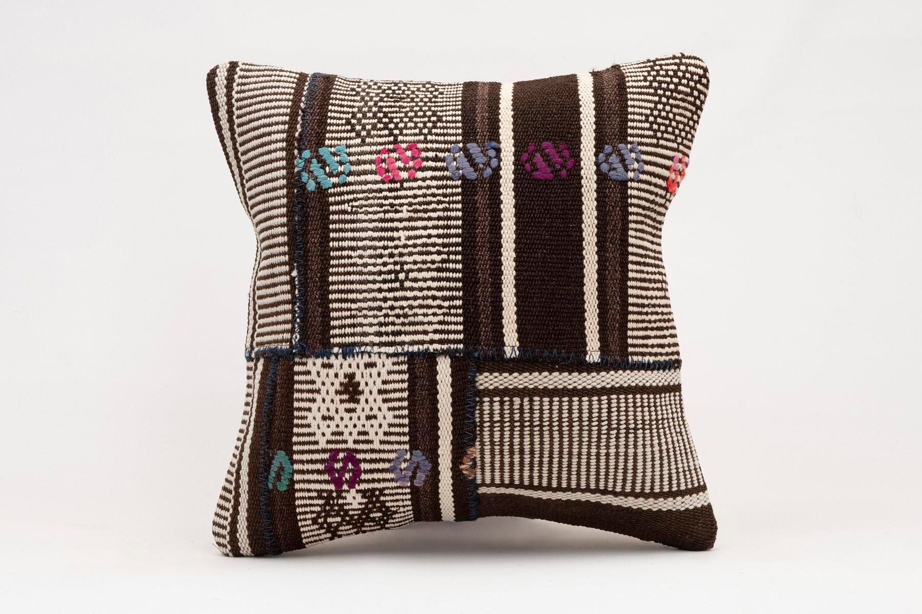 16x16 inches (40x40 cm) Kilim Pillow | KILIM WHOLESALE - Vintage Handmade Pillows - Vintage Handmade Kilim Rugs - It is 100% wool. Artistic and historical rugs. Old handwoven rugs. - Online hand woven rugs and kilim cushions sales. Shipping to a