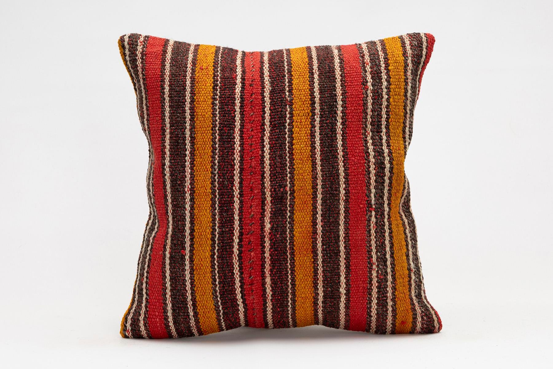 16x16 inches (40x40 cm) Kilim Pillow | KILIM WHOLESALE - Vintage Handmade Pillows - Vintage Handmade Kilim Rugs - It is 100% wool. Artistic and historical rugs. Old handwoven rugs. - Online hand woven rugs and kilim cushions sales. Shipping to a