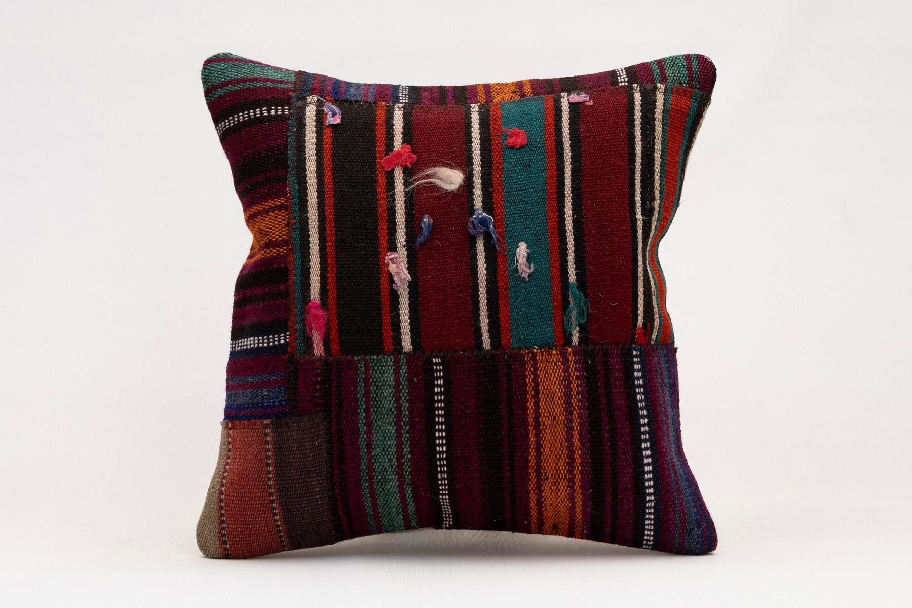 16x16 inches (40x40 cm) Kilim Pillow | KILIM WHOLESALE - Vintage Handmade Pillows - Vintage Handmade Kilim Rugs - It is 100% wool. Artistic and historical rugs. Old handwoven rugs. - Online hand woven rugs and kilim cushions sales. Shipping to a
