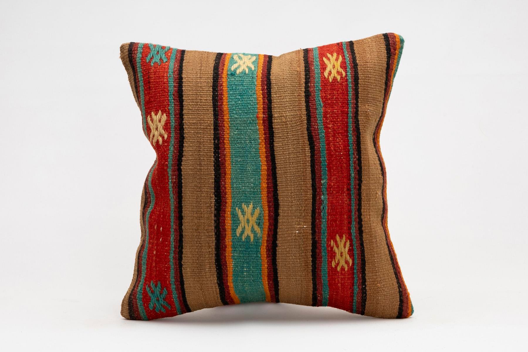 16x16 inches (40x40 cm) Kilim Pillow | KILIM WHOLESALE - Vintage Handmade Pillows - Vintage Handmade Kilim Rugs - It is 100% wool. Artistic and historical rugs. Old handwoven rugs. - Online hand woven rugs and kilim cushions sales. Shipping to a