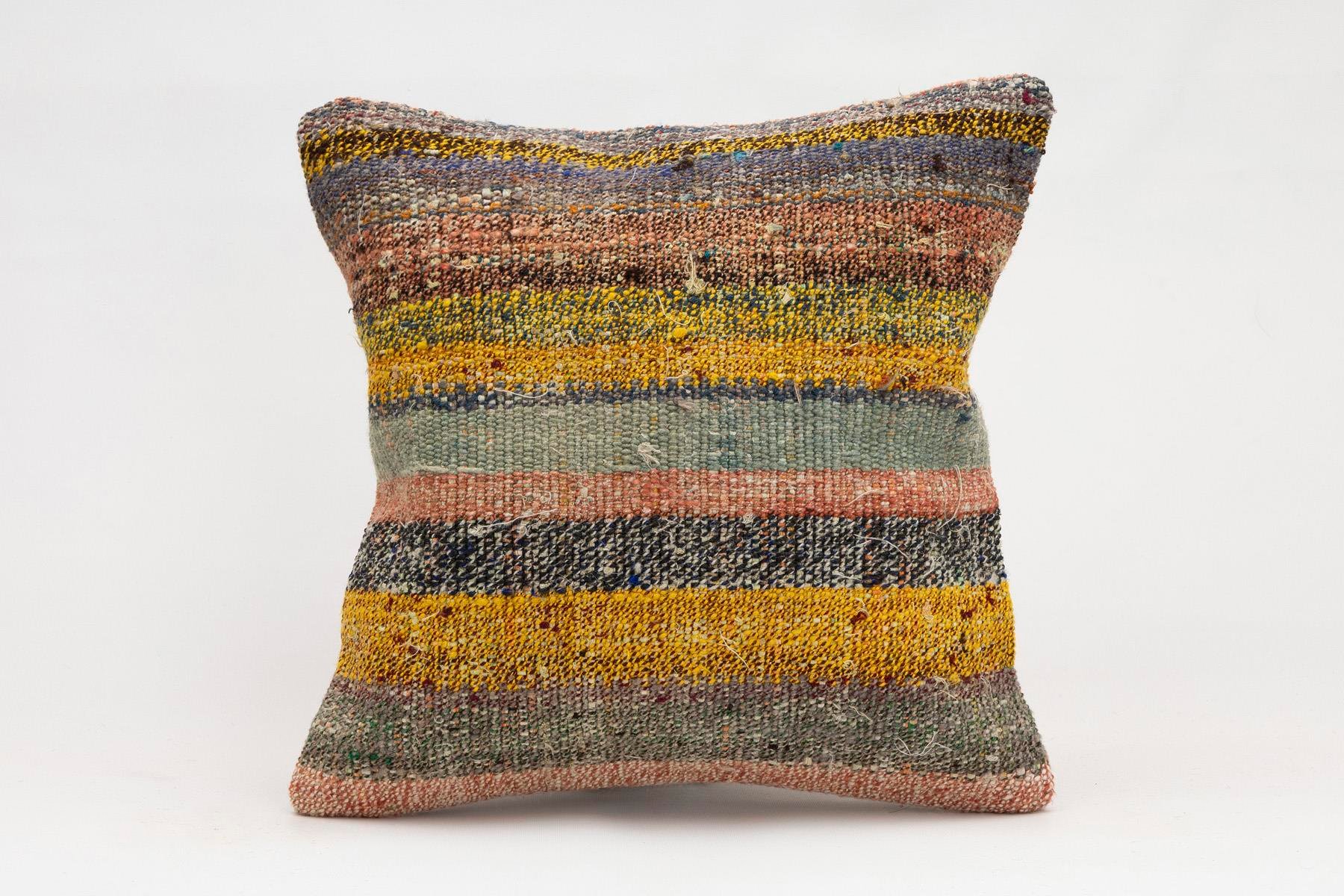 16x16 inches (40x40 cm) Kilim Pillow | KILIM WHOLESALE - Vintage Handmade Pillows - Vintage Handmade Kilim Rugs - It is 100% wool. Artistic and historical rugs. Old handwoven rugs. - Online hand woven rugs and kilim cushions sales. Shipping to a