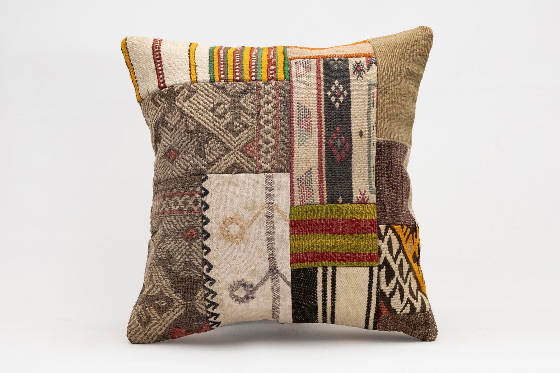 18x18 inches (45x45 cm) Kilim Pillow | KILIM WHOLESALE - Vintage Handmade Pillows - Vintage Handmade Kilim Rugs - It is 100% wool. Artistic and historical rugs. Old handwoven rugs. - Online hand woven rugs and kilim cushions sales. Shipping to a