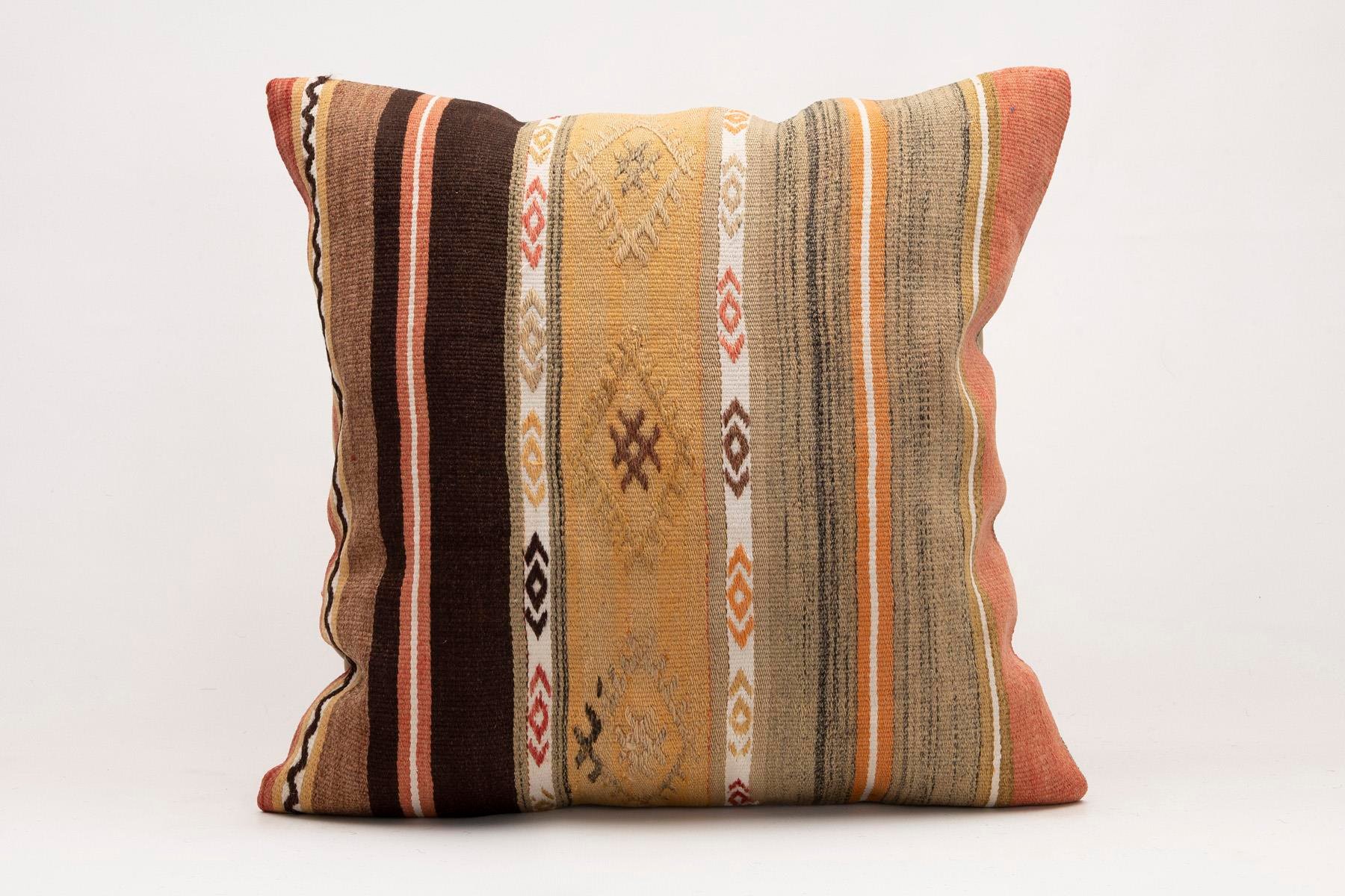 20x20 inches (50x50 cm) Kilim Pillow | KILIM WHOLESALE - Vintage Handmade Pillows - Vintage Handmade Kilim Rugs - It is 100% wool. Artistic and historical rugs. Old handwoven rugs. - Online hand woven rugs and kilim cushions sales. Shipping to a