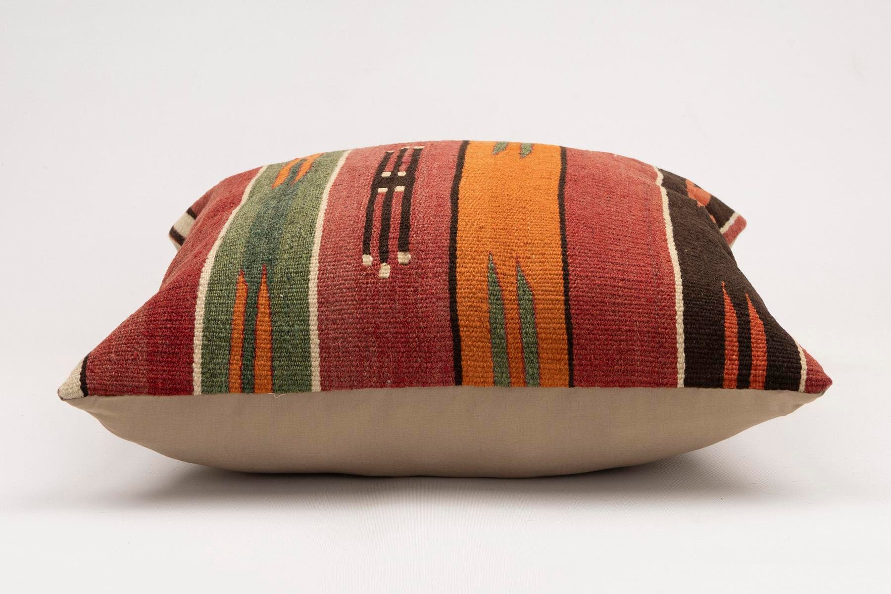 20x20 inches (50x50 cm) Kilim Pillow | KILIM WHOLESALE - Vintage Handmade Pillows - Vintage Handmade Kilim Rugs - It is 100% wool. Artistic and historical rugs. Old handwoven rugs. - Online hand woven rugs and kilim cushions sales. Shipping to a