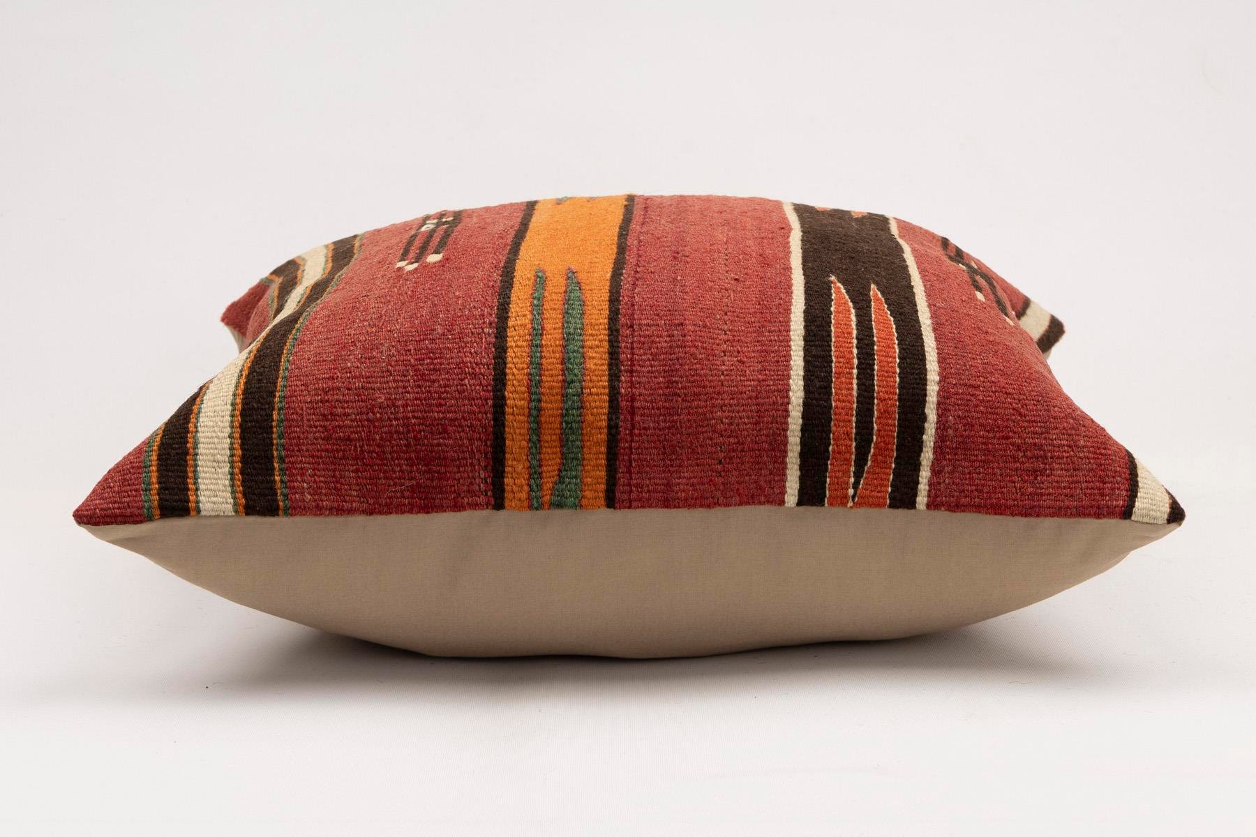 20x20 inches (50x50 cm) Kilim Pillow | KILIM WHOLESALE - Vintage Handmade Pillows - Vintage Handmade Kilim Rugs - It is 100% wool. Artistic and historical rugs. Old handwoven rugs. - Online hand woven rugs and kilim cushions sales. Shipping to a