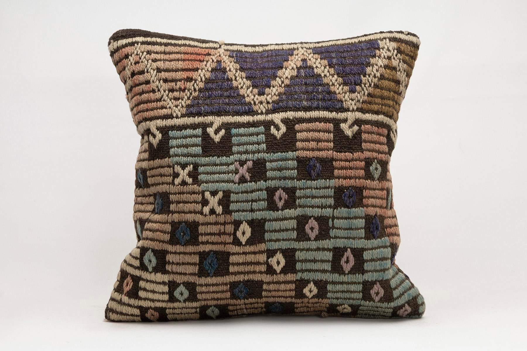 20x20 inches (50x50 cm) Kilim Pillow | KILIM WHOLESALE - Vintage Handmade Pillows - Vintage Handmade Kilim Rugs - It is 100% wool. Artistic and historical rugs. Old handwoven rugs. - Online hand woven rugs and kilim cushions sales. Shipping to a